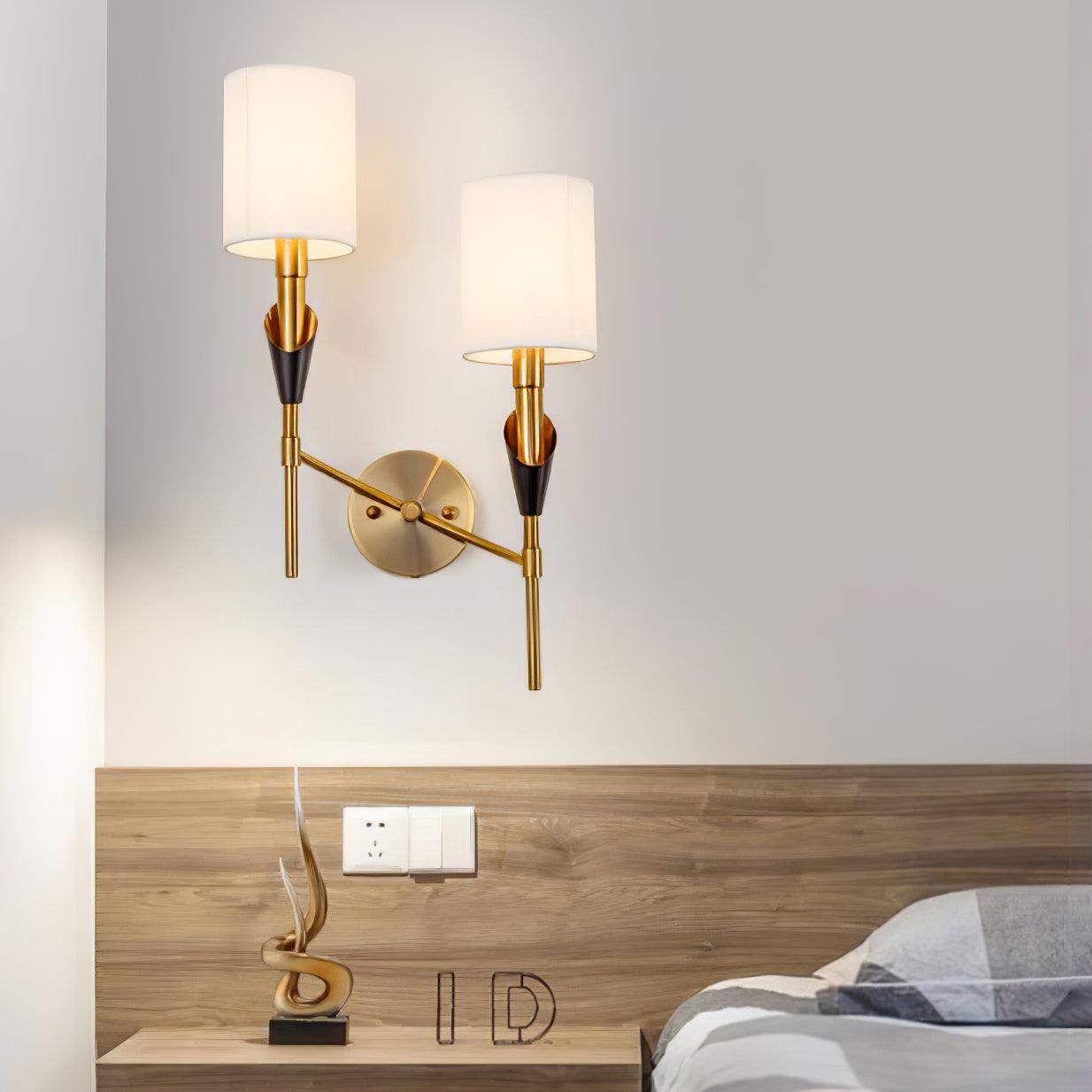 Tate Wall Lamp Set | Metal & Fabric | Gold & White