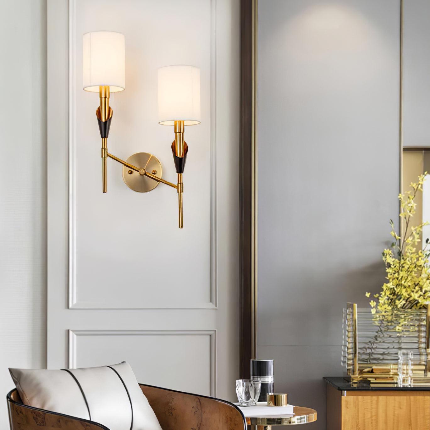 Tate Wall Lamp Set | Metal & Fabric | Gold & White