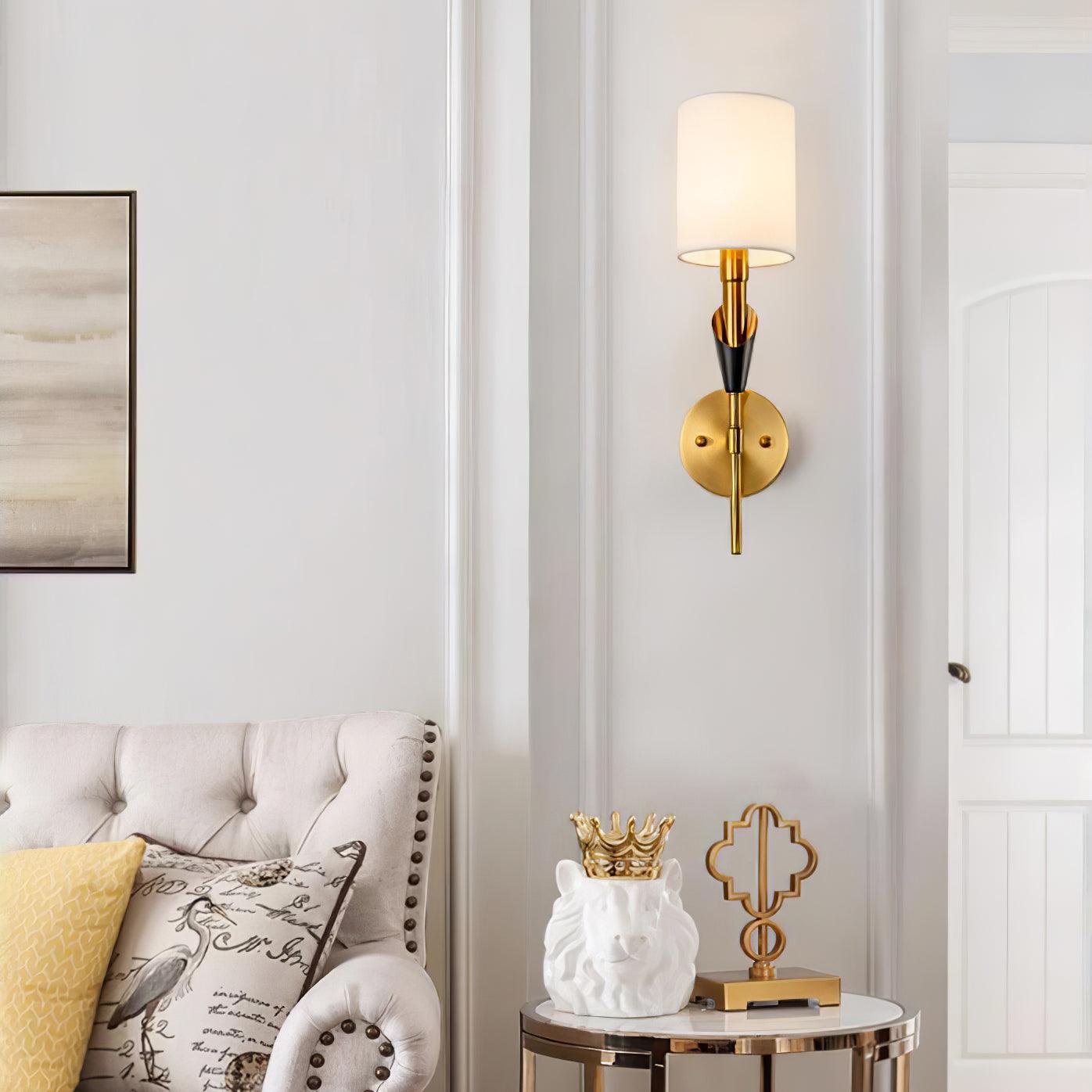 Tate Wall Lamp Set | Metal & Fabric | Gold & White