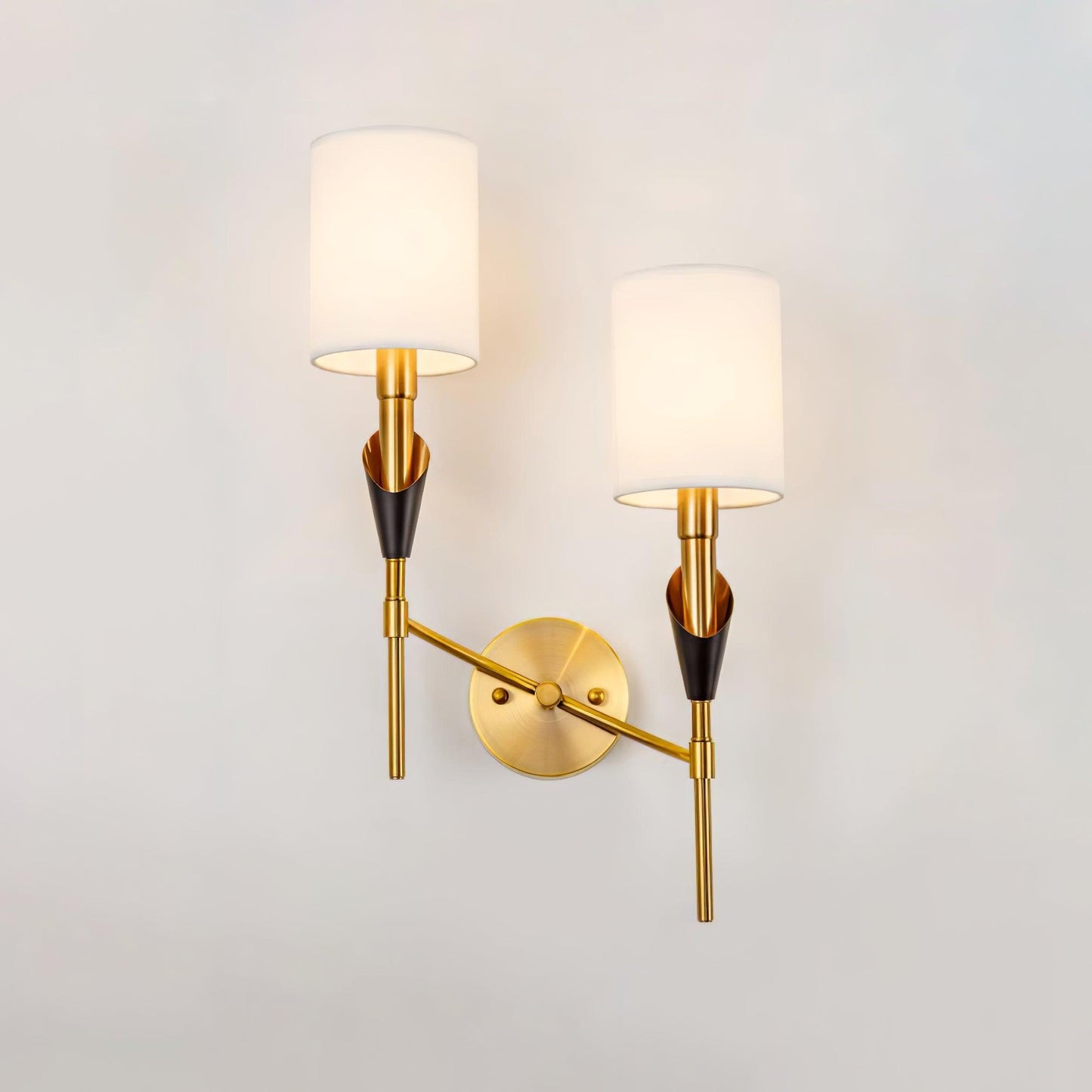 Tate Wall Lamp Set | Metal & Fabric | Gold & White