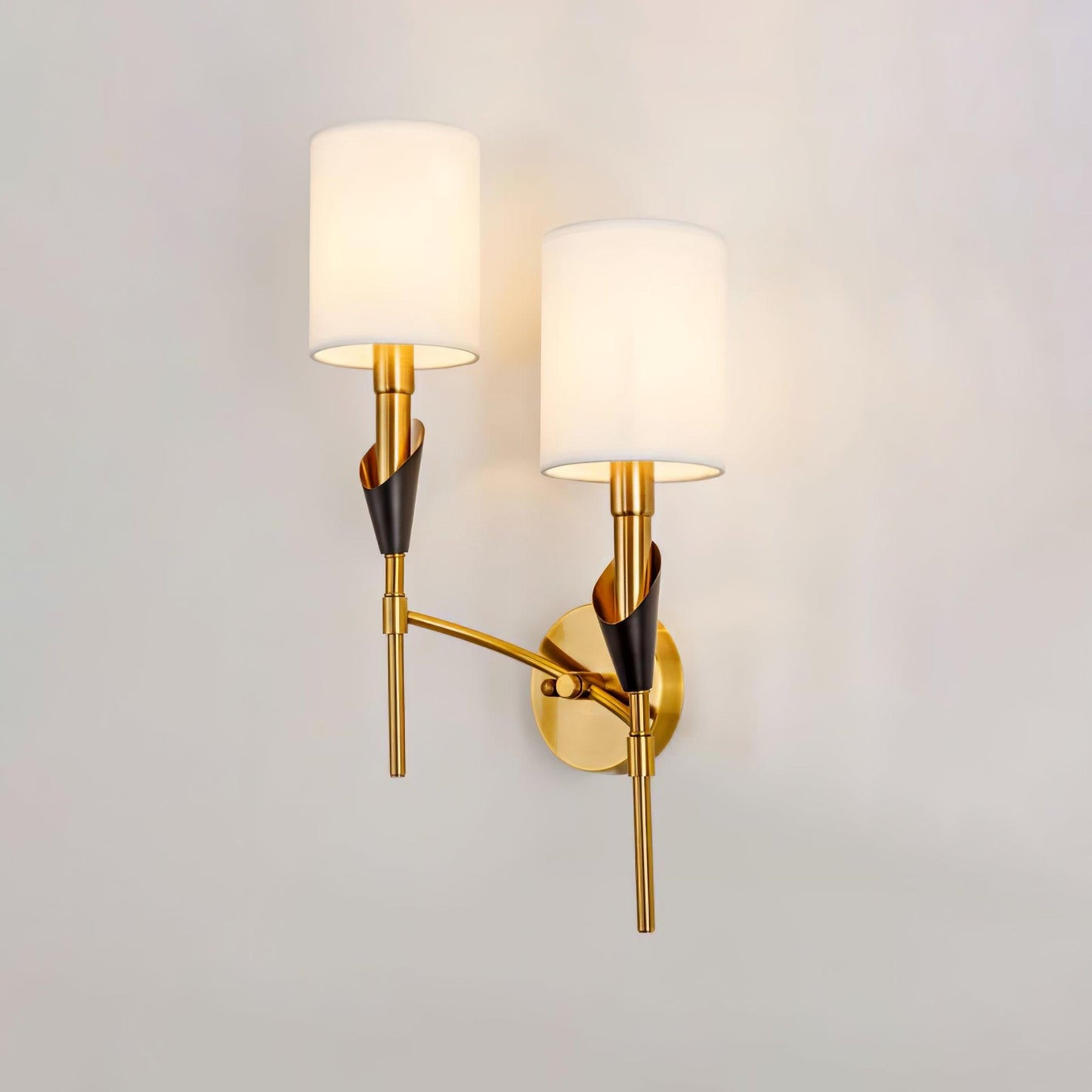 Tate Wall Lamp Set | Metal & Fabric | Gold & White