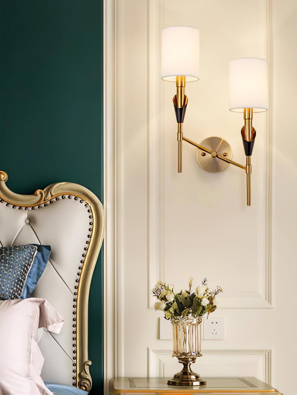 Tate Wall Lamp Set | Metal & Fabric | Gold & White