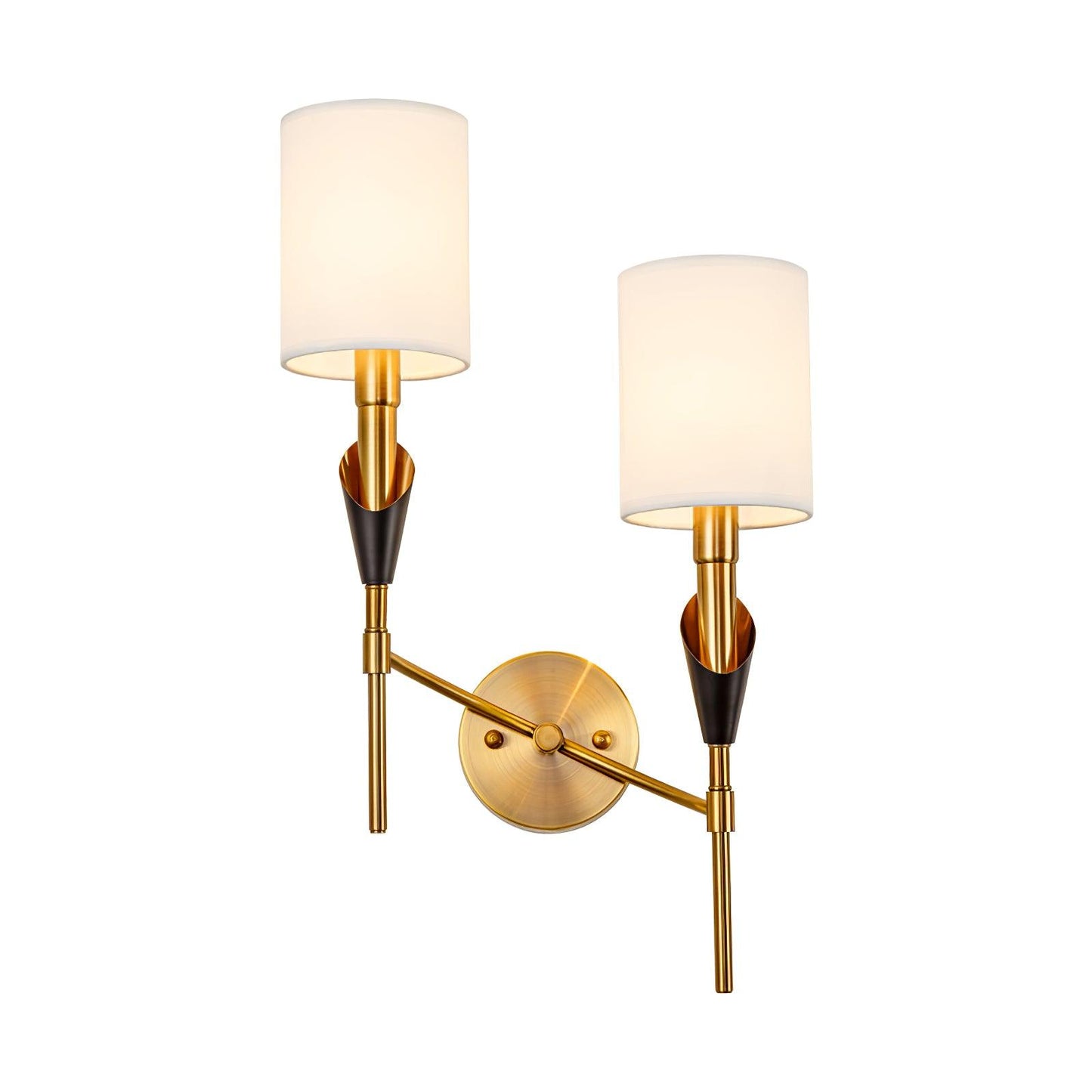 Tate Wall Lamp Set | Metal & Fabric | Gold & White