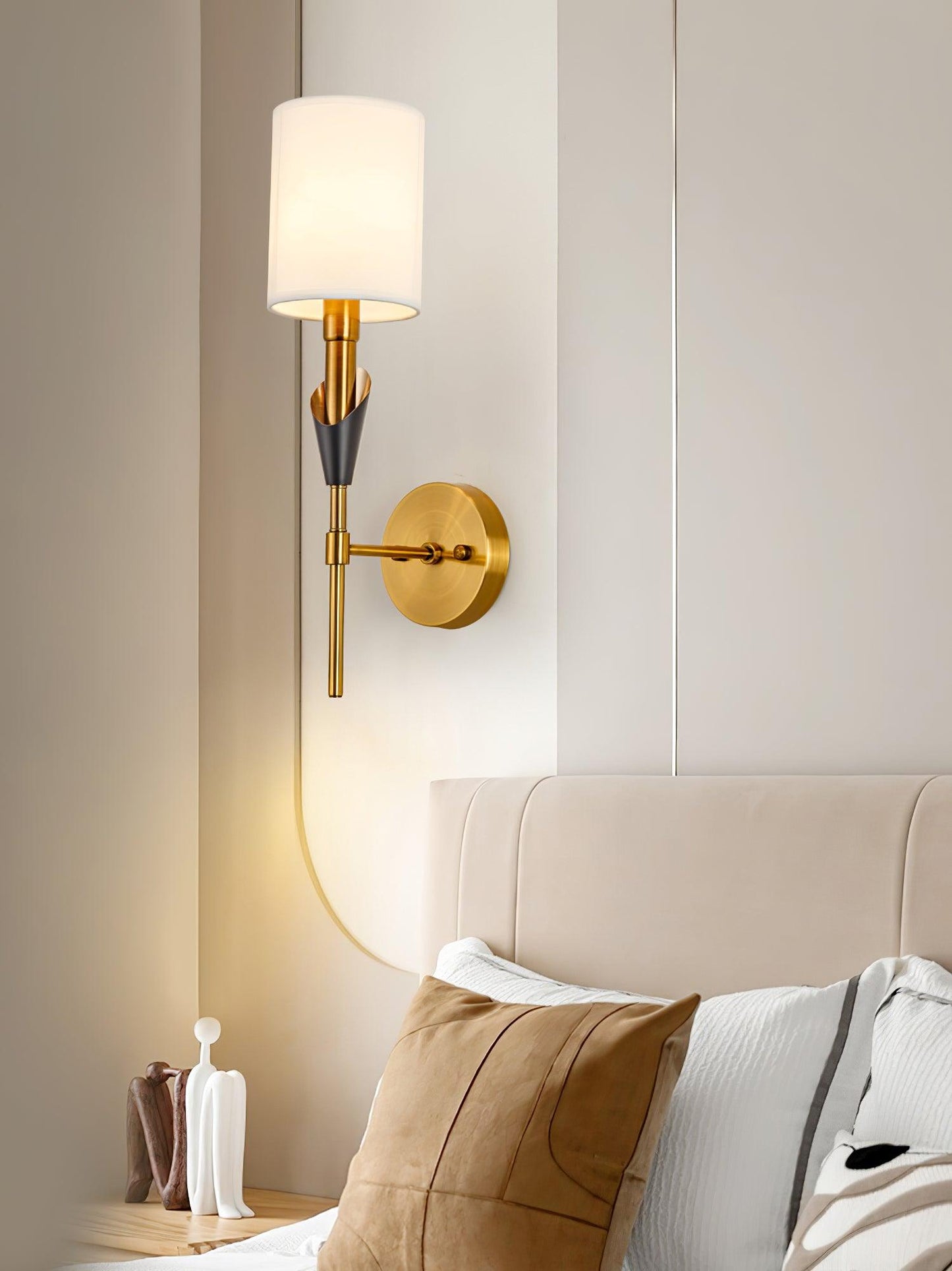 Tate Wall Lamp Set | Metal & Fabric | Gold & White