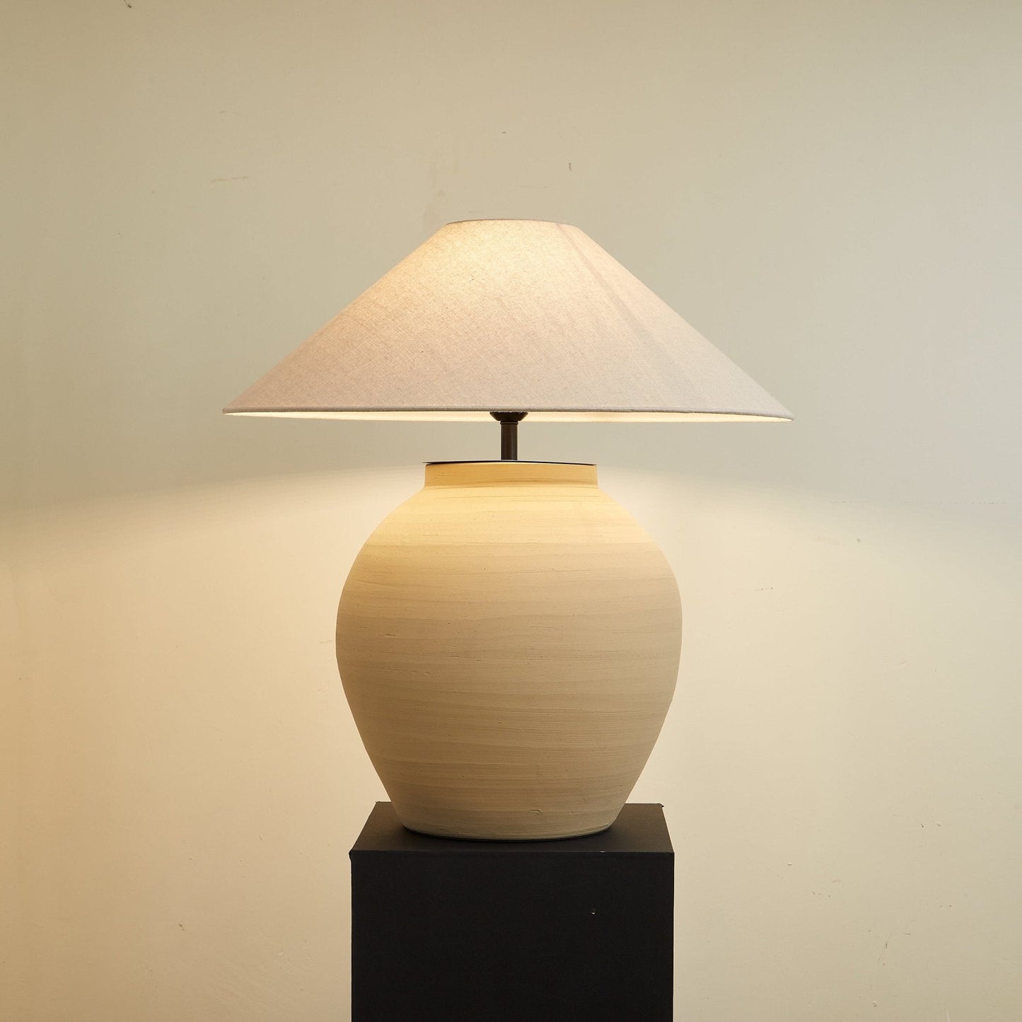 Tera Table Lamp | Handcrafted Terracotta | Beige and White