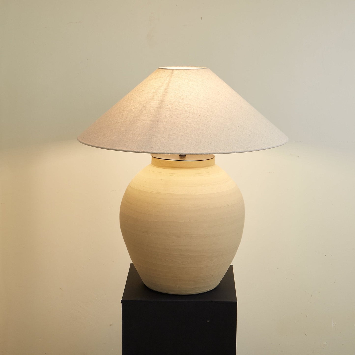 Tera Table Lamp | Handcrafted Terracotta | Beige and White