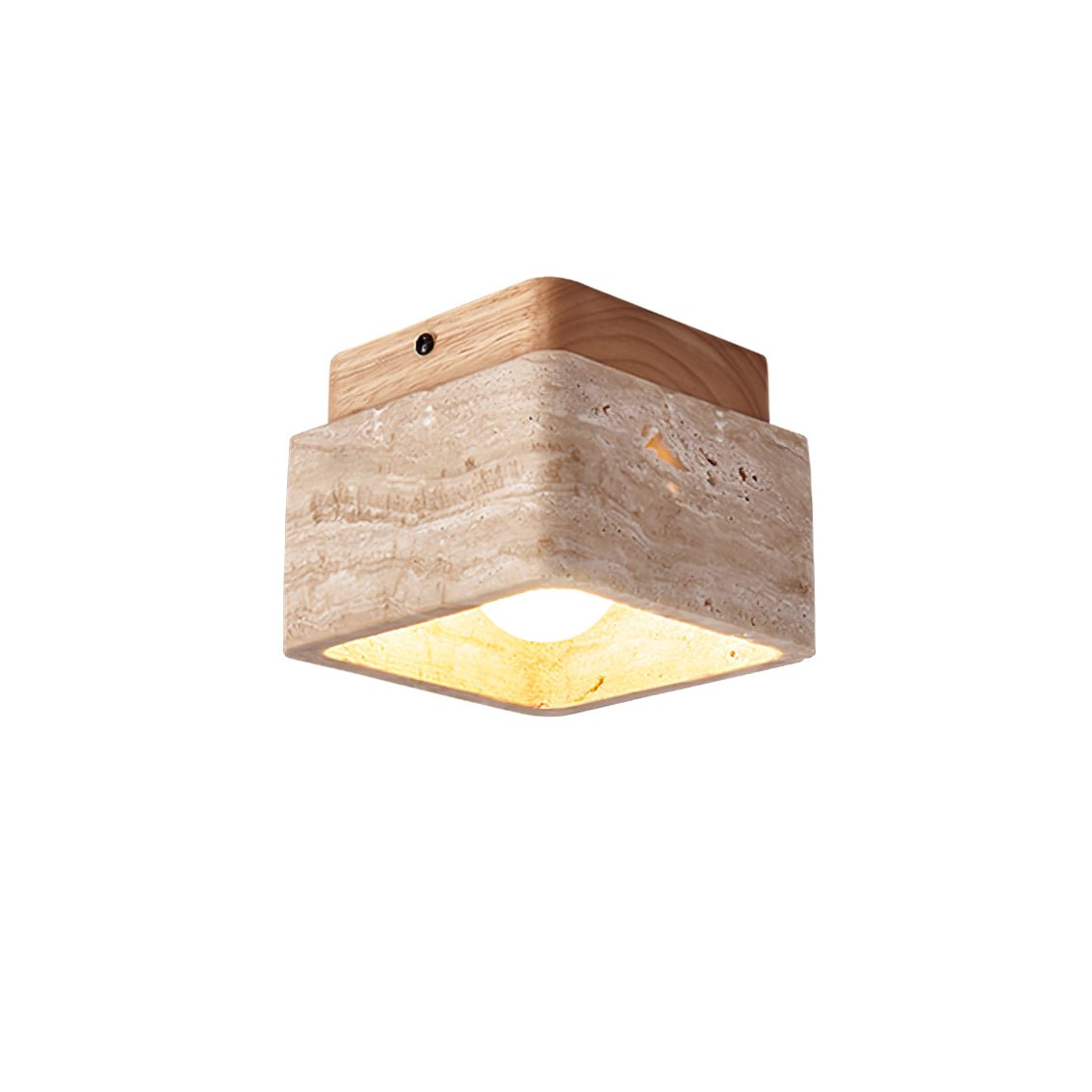 Terra Block Ceiling Light | Yellow Travertine & Walnut Wood | 12cm x 12cm x 9cm
