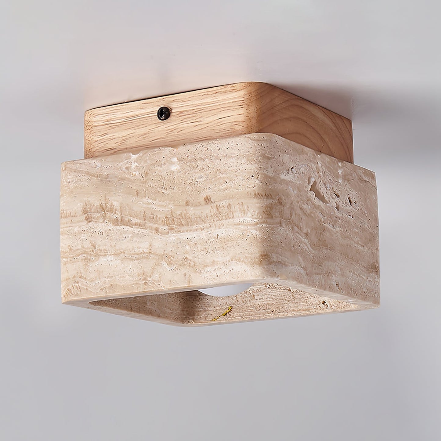 Terra Block Ceiling Light | Yellow Travertine & Walnut Wood | 12cm x 12cm x 9cm