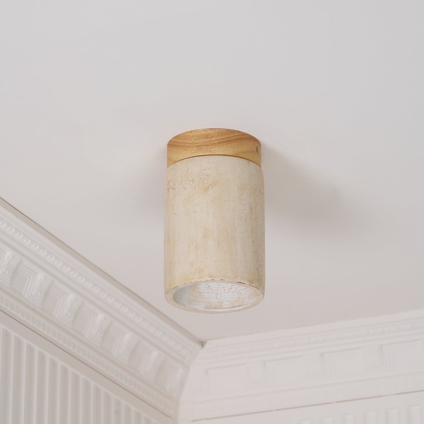 Terra Ceiling Light | Yellow Travertine Shade | Walnut Wood Base