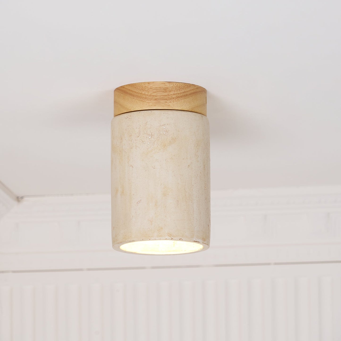 Terra Ceiling Light | Yellow Travertine Shade | Walnut Wood Base