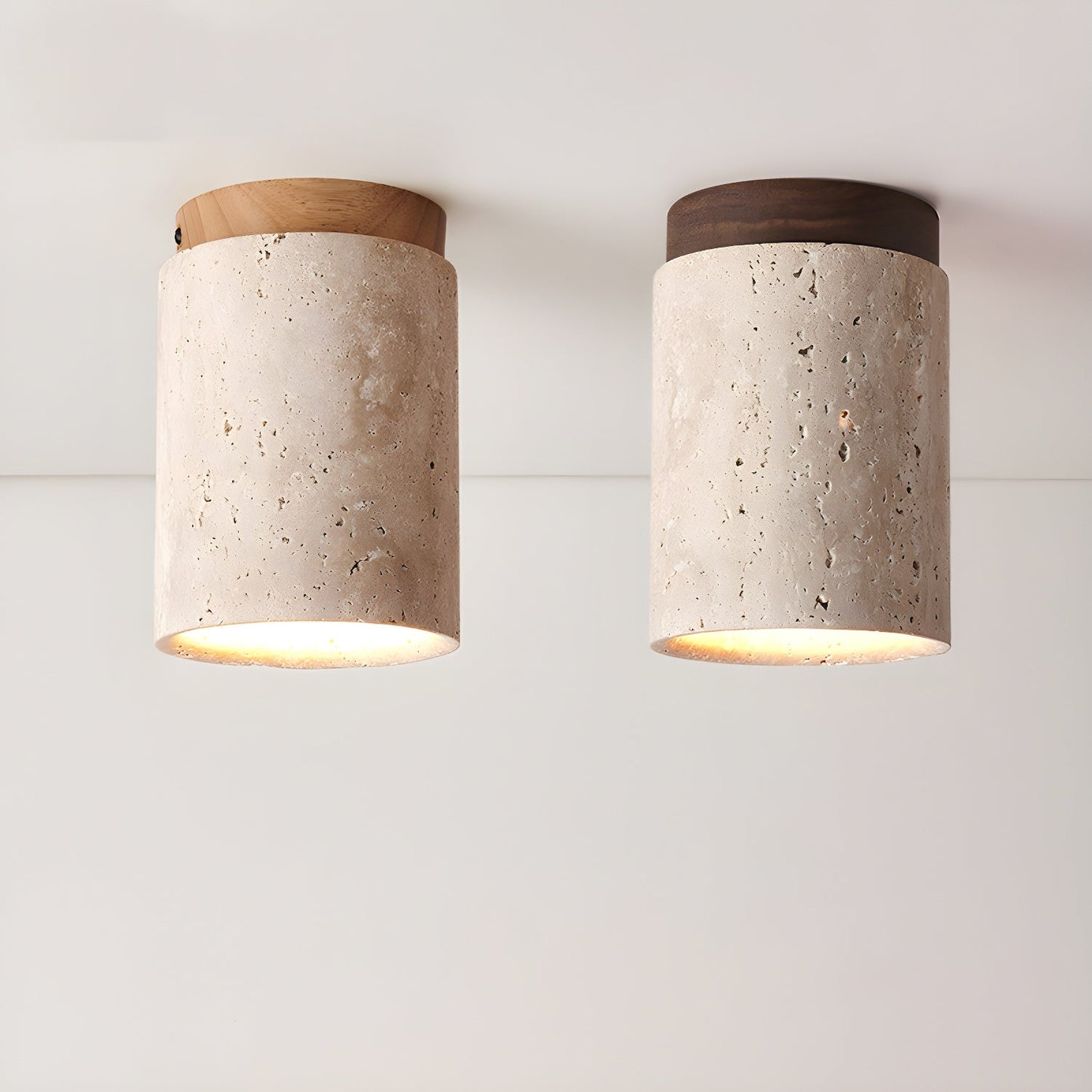 Terra Ceiling Light | Yellow Travertine Shade | Walnut Wood Base