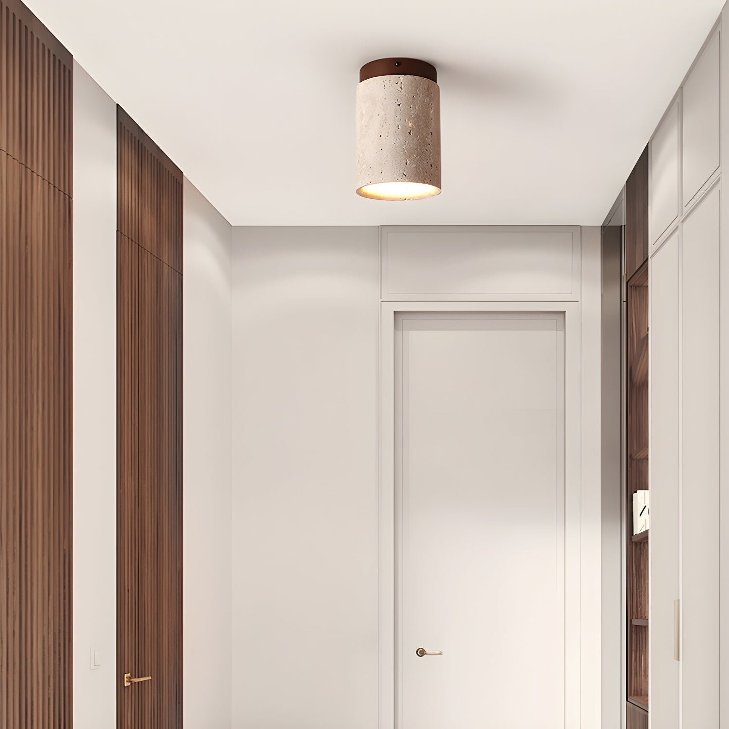 Terra Ceiling Light | Yellow Travertine Shade | Walnut Wood Base