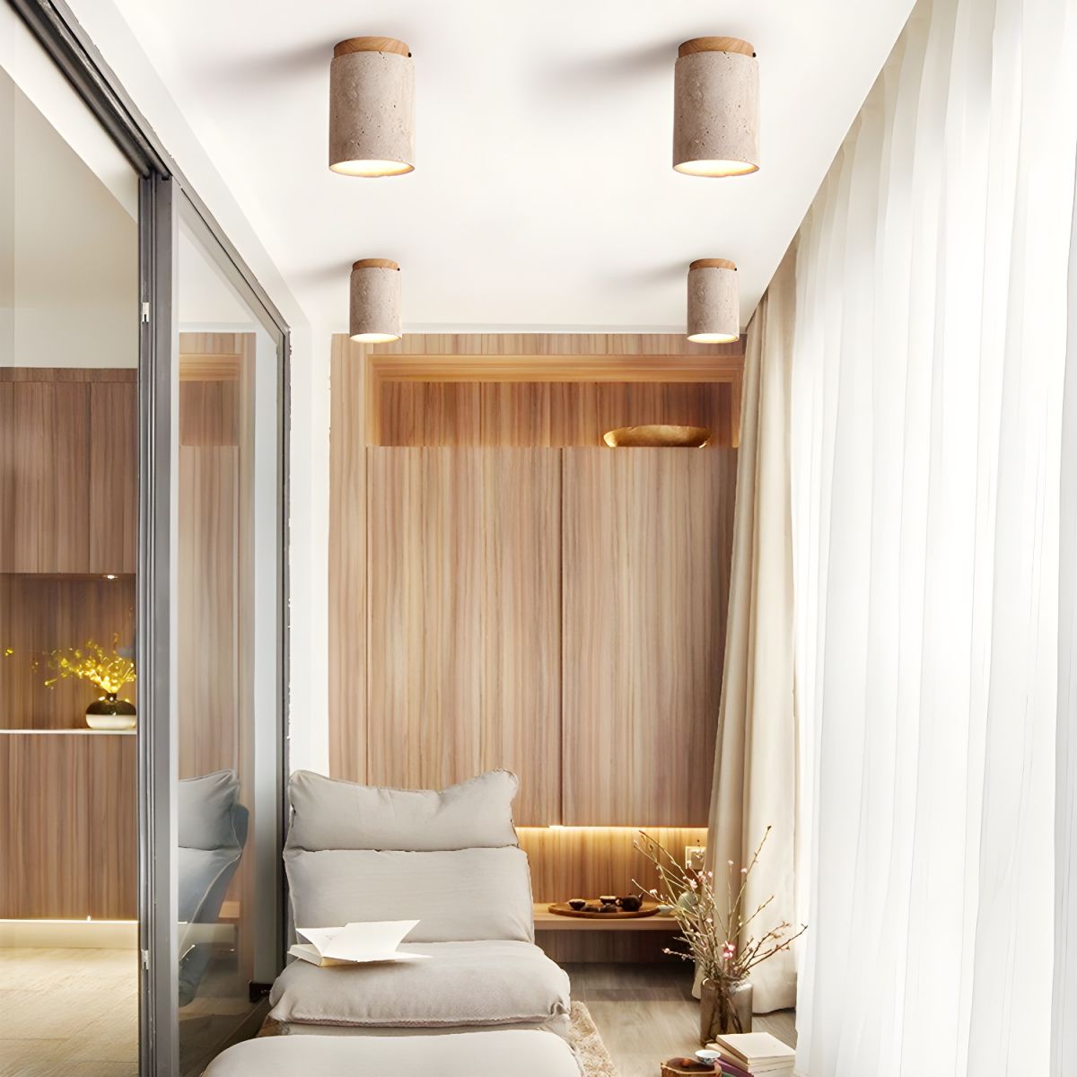 Terra Ceiling Light | Yellow Travertine Shade | Walnut Wood Base