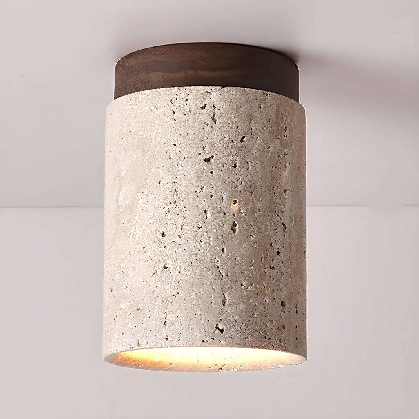 Terra Ceiling Light | Yellow Travertine Shade | Walnut Wood Base