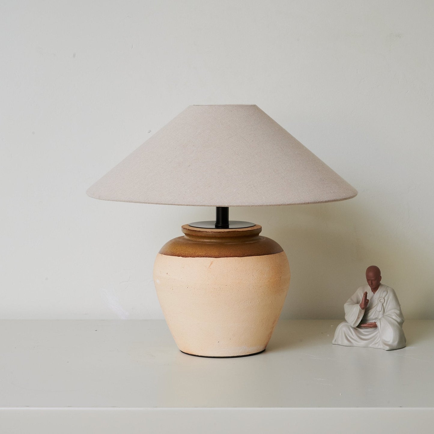 Terra Glow Table Lamp | Ceramic Base | Beige and White