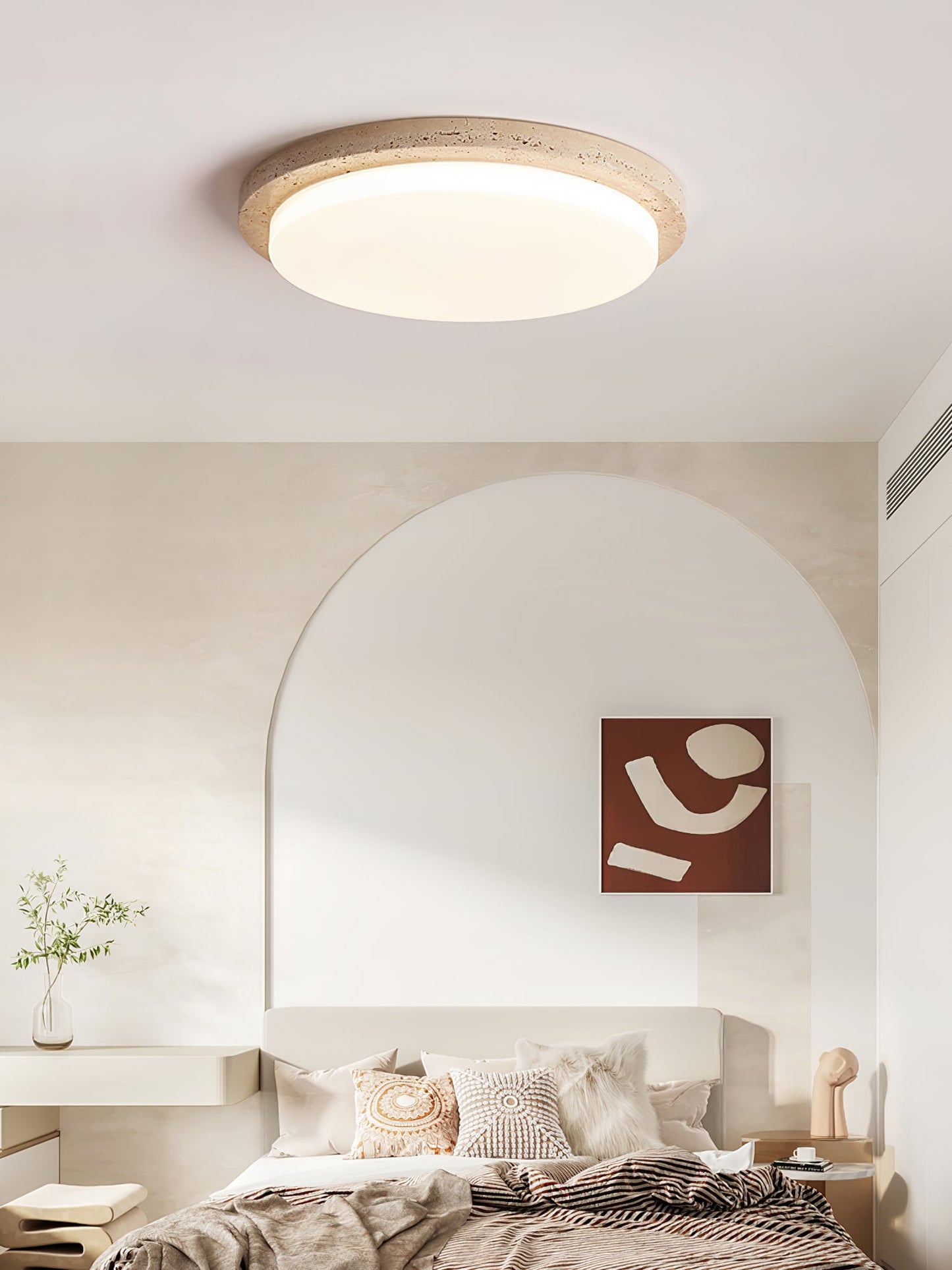 Terra Round Ceiling Light | Yellow Travertine & Acrylic | Multiple Sizes Available