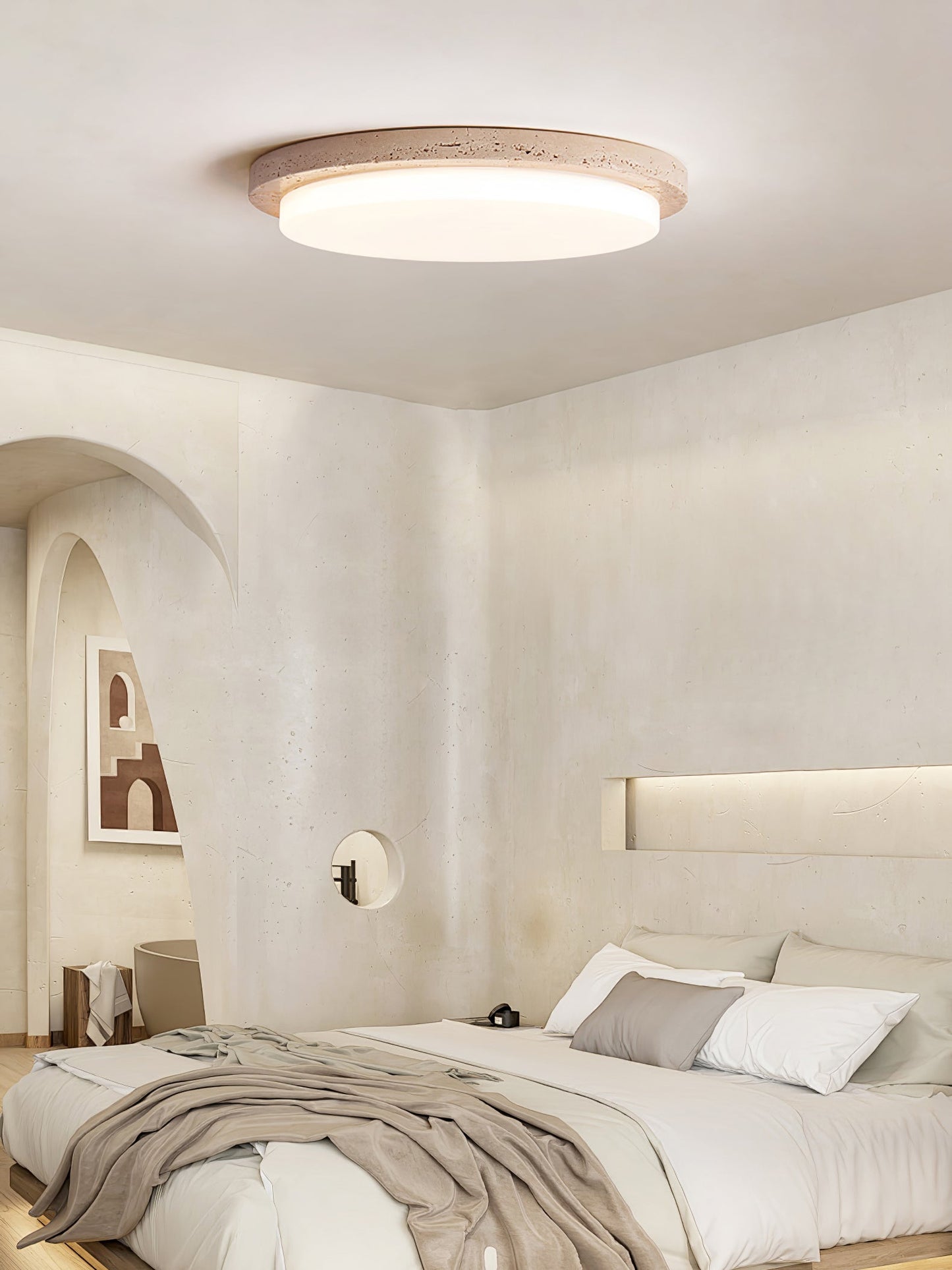 Terra Round Ceiling Light | Yellow Travertine & Acrylic | Multiple Sizes Available