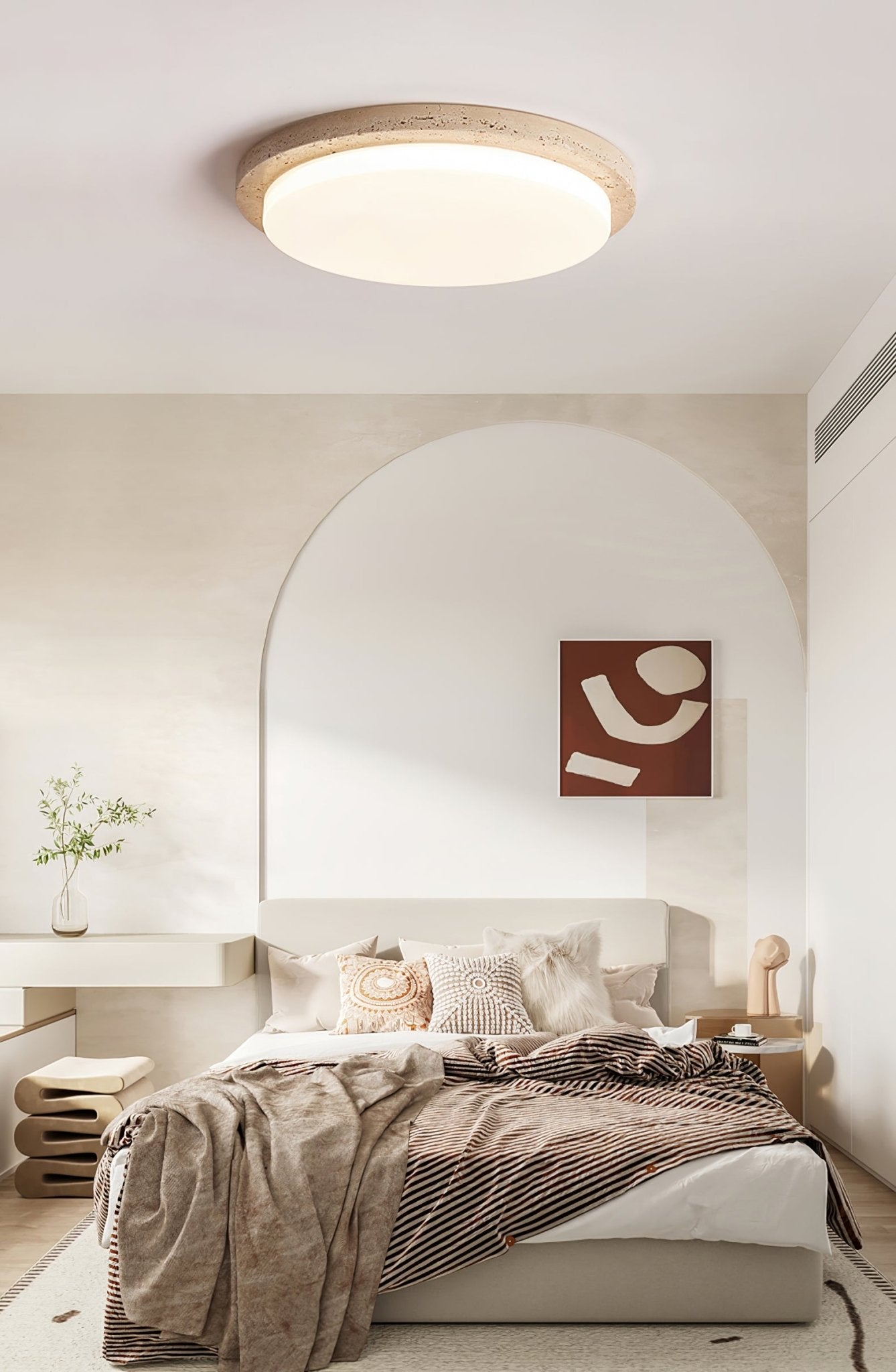 Terra Round Ceiling Light | Yellow Travertine & Acrylic | Multiple Sizes Available