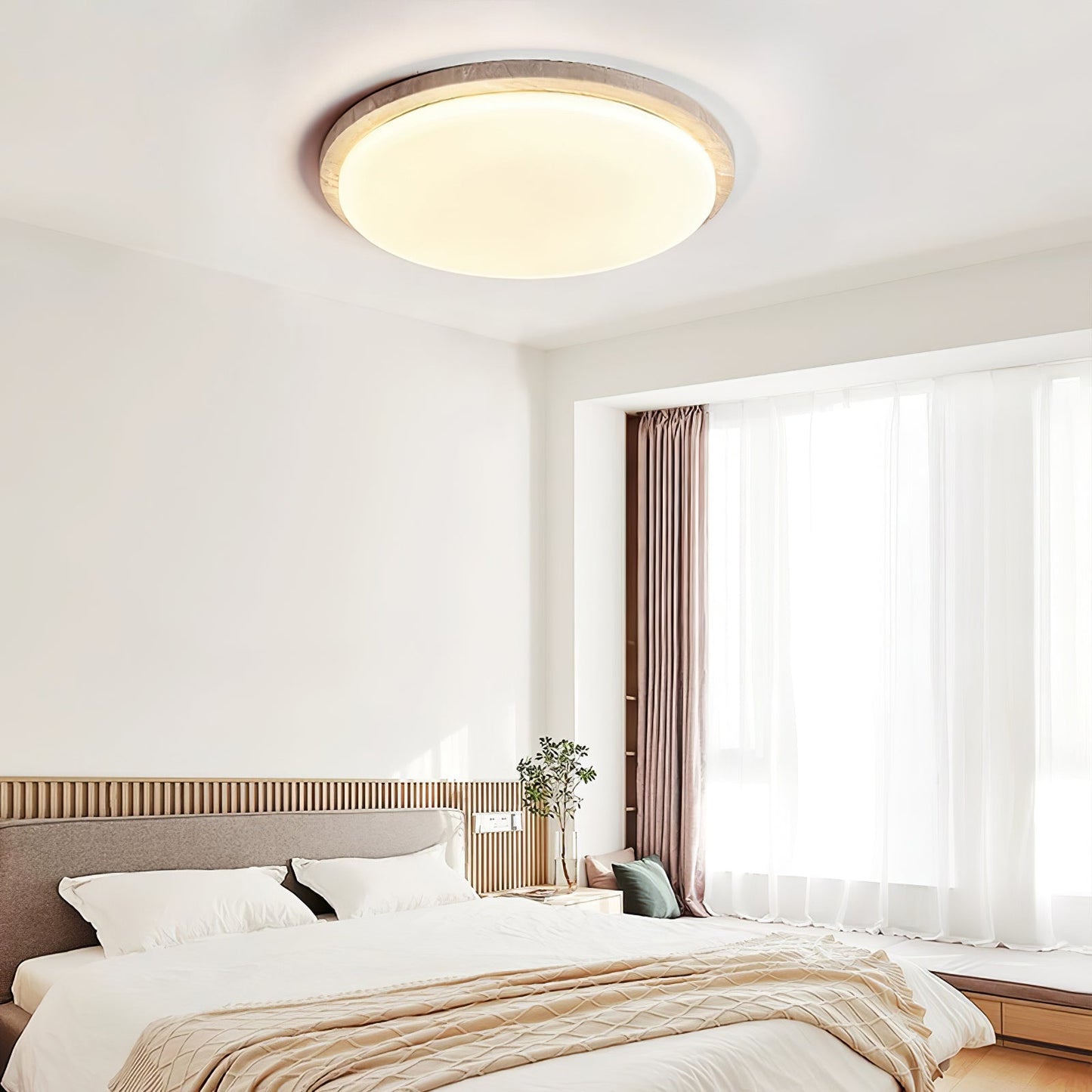 Terra Round Ceiling Light | Yellow Travertine & Acrylic | Multiple Sizes Available