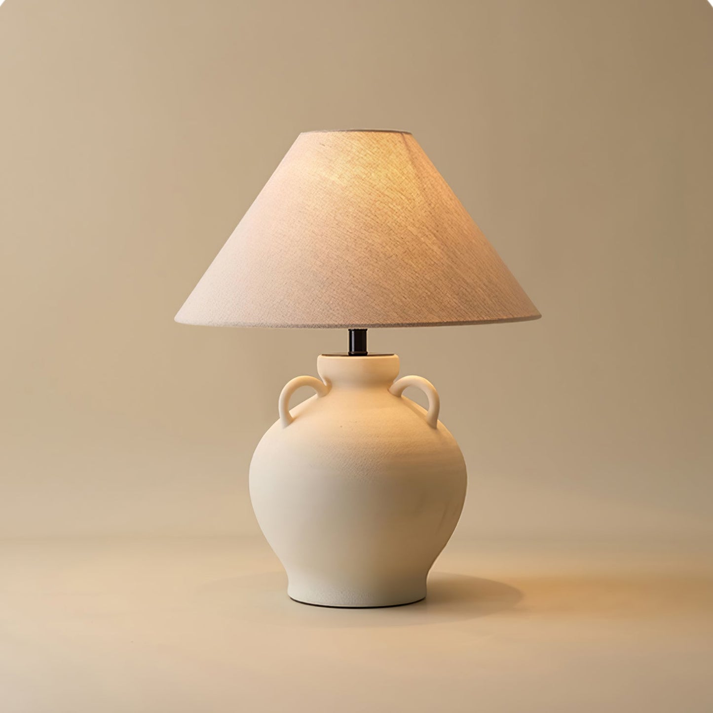 Terracotta Table Lamp | Ceramic Base with Linen Shade | 40cm Diameter