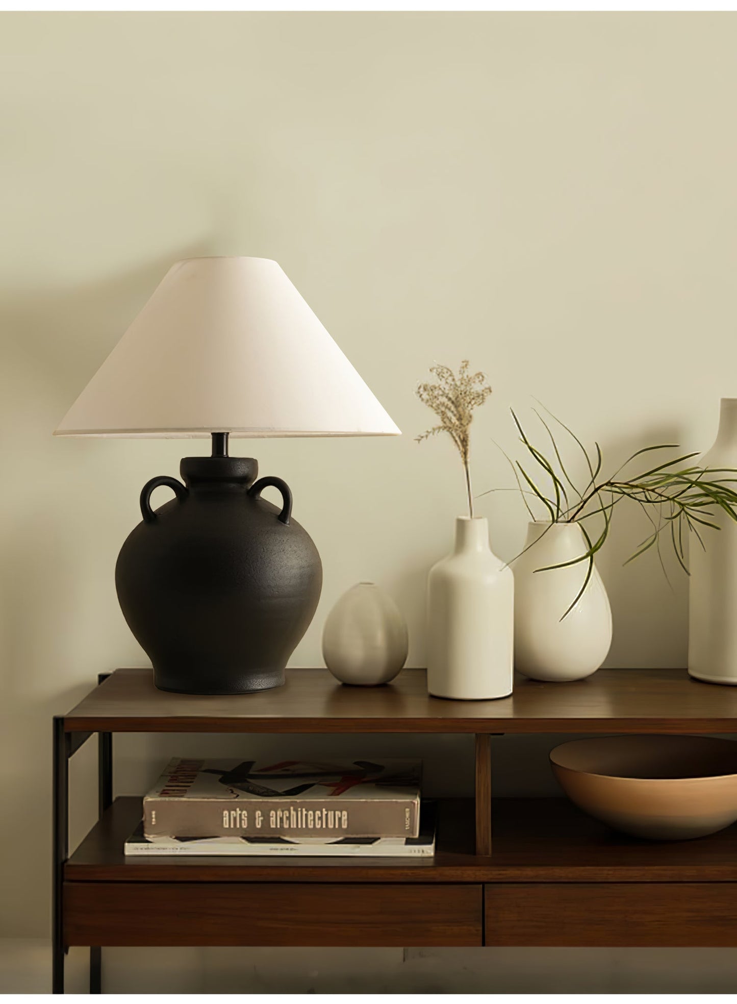 Terracotta Table Lamp | Ceramic Base with Linen Shade | 40cm Diameter