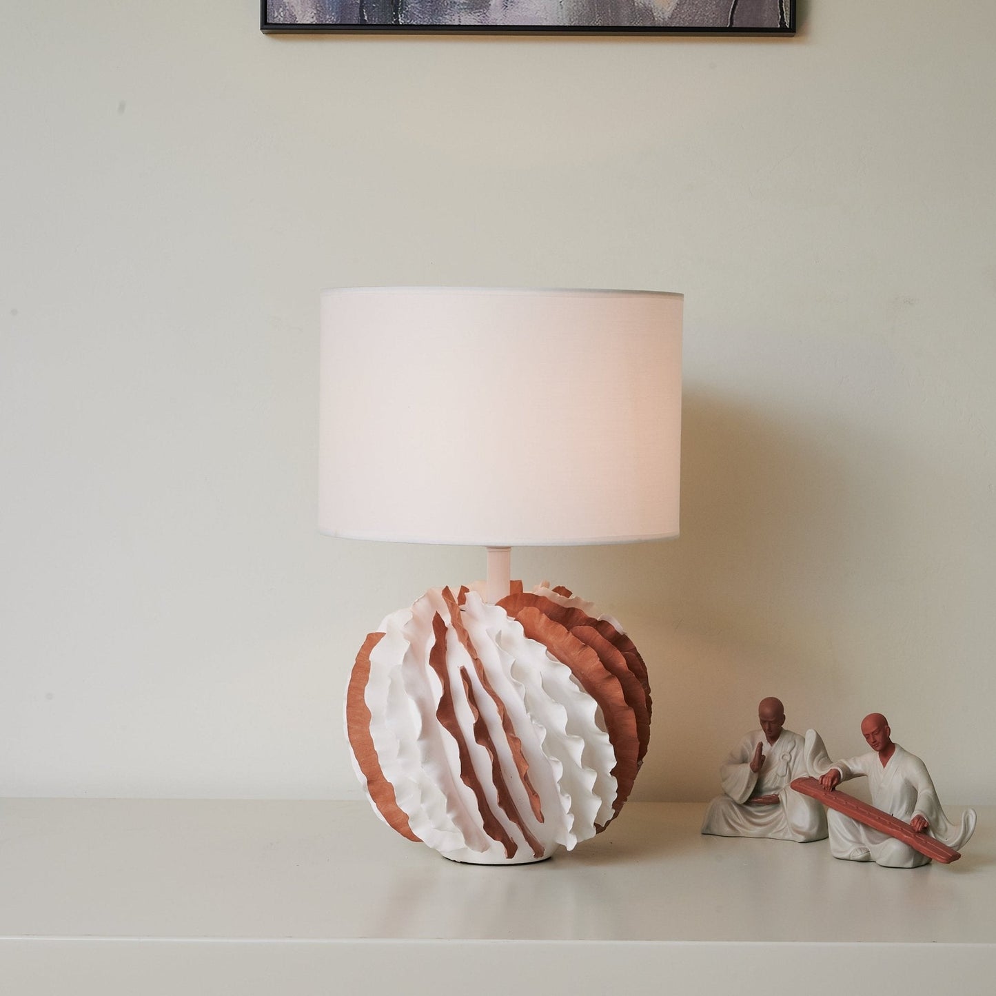 Table Lamp | Terracotta & White Ceramic | 33cm Diameter