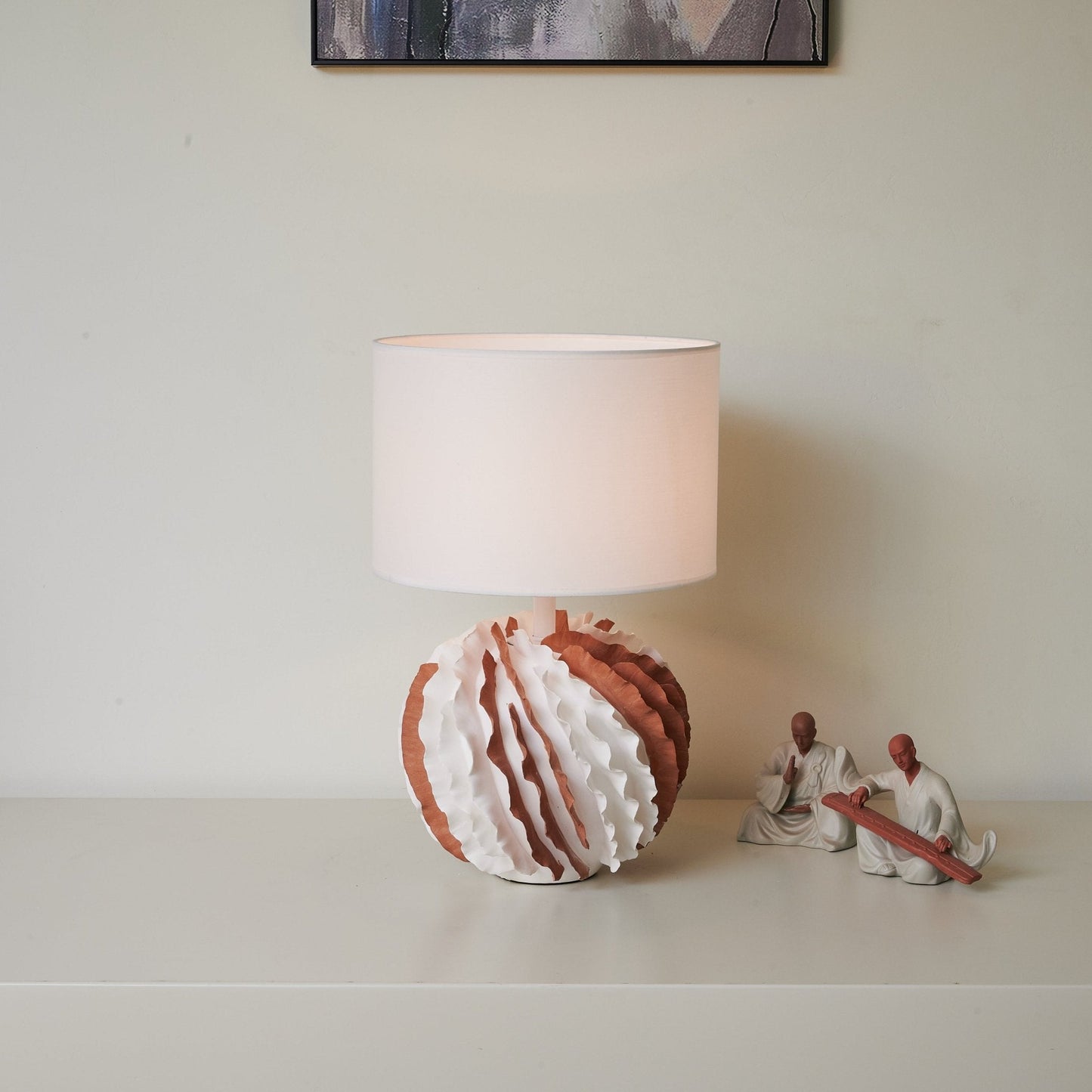 Table Lamp | Terracotta & White Ceramic | 33cm Diameter