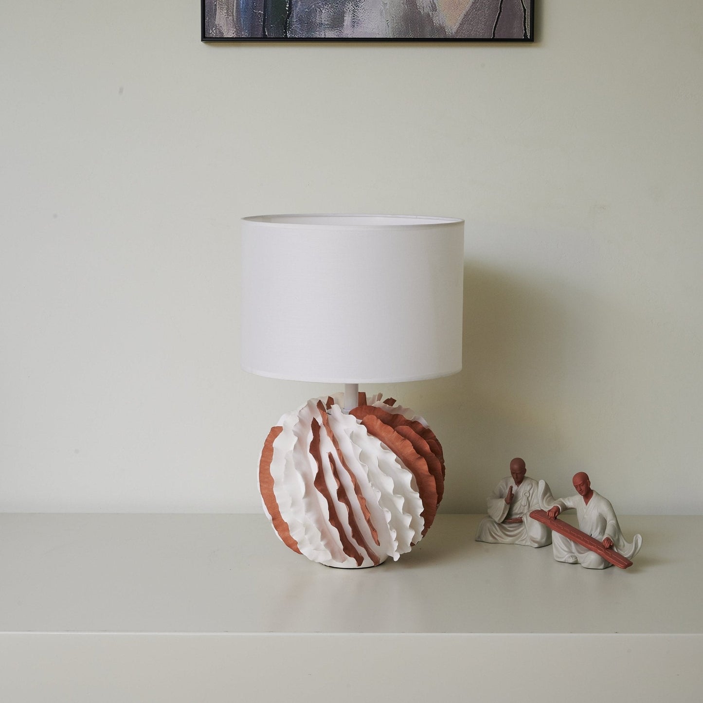 Table Lamp | Terracotta & White Ceramic | 33cm Diameter