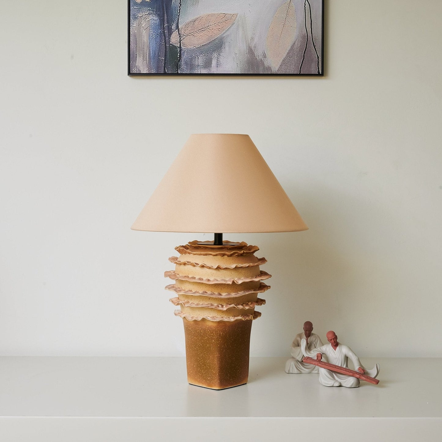 Ceramic Table Lamp | Sandy Glaze Sculptural Design | 40cm Diameter