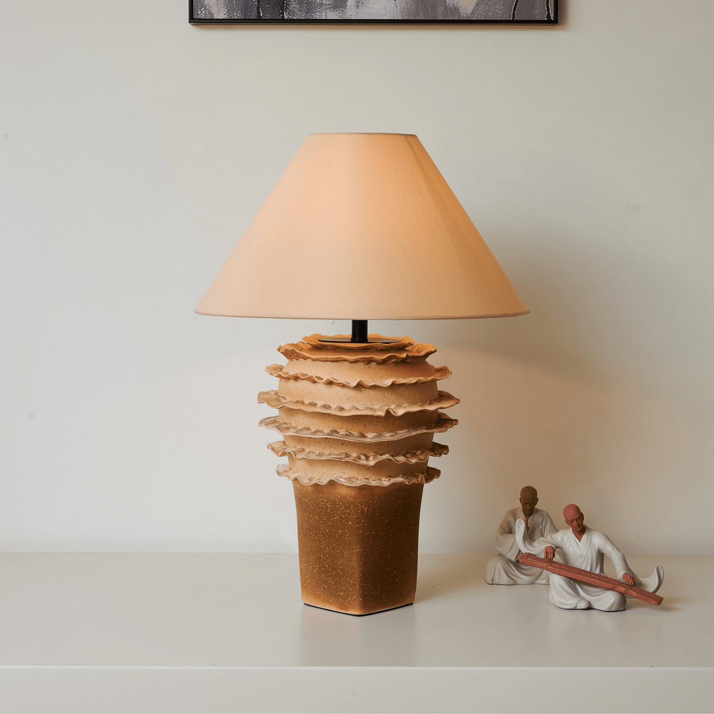 Ceramic Table Lamp | Sandy Glaze Sculptural Design | 40cm Diameter