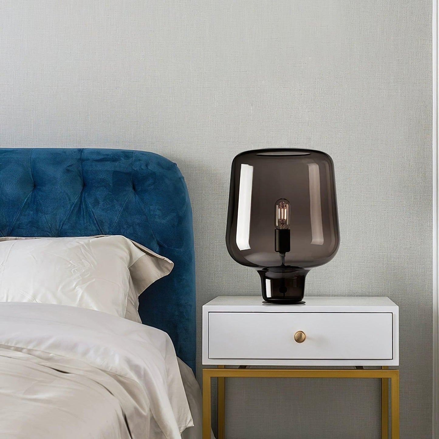 Teutonic Table Lamp | Smoke Gray Glass & Metal | 24cm Diameter