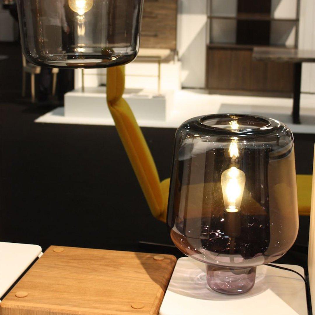 Teutonic Table Lamp | Smoke Gray Glass & Metal | 24cm Diameter