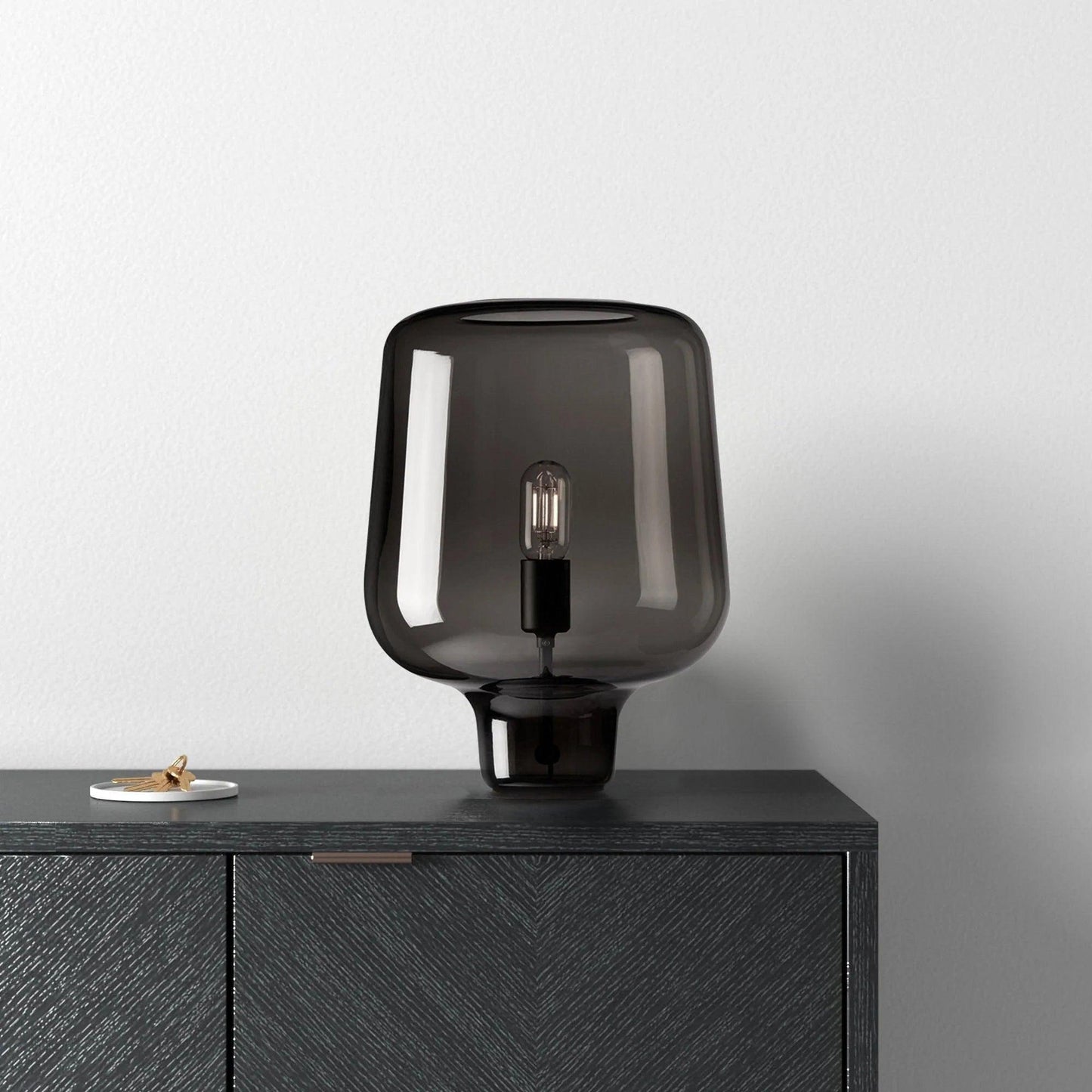 Teutonic Table Lamp | Smoke Gray Glass & Metal | 24cm Diameter