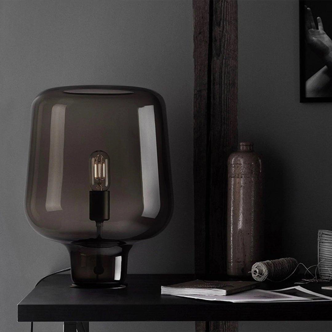 Teutonic Table Lamp | Smoke Gray Glass & Metal | 24cm Diameter