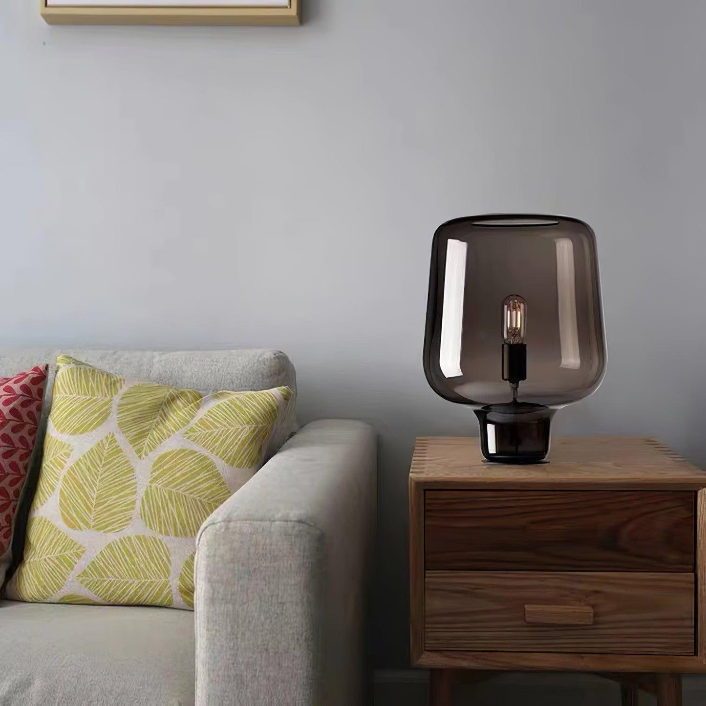 Teutonic Table Lamp | Smoke Gray Glass & Metal | 24cm Diameter