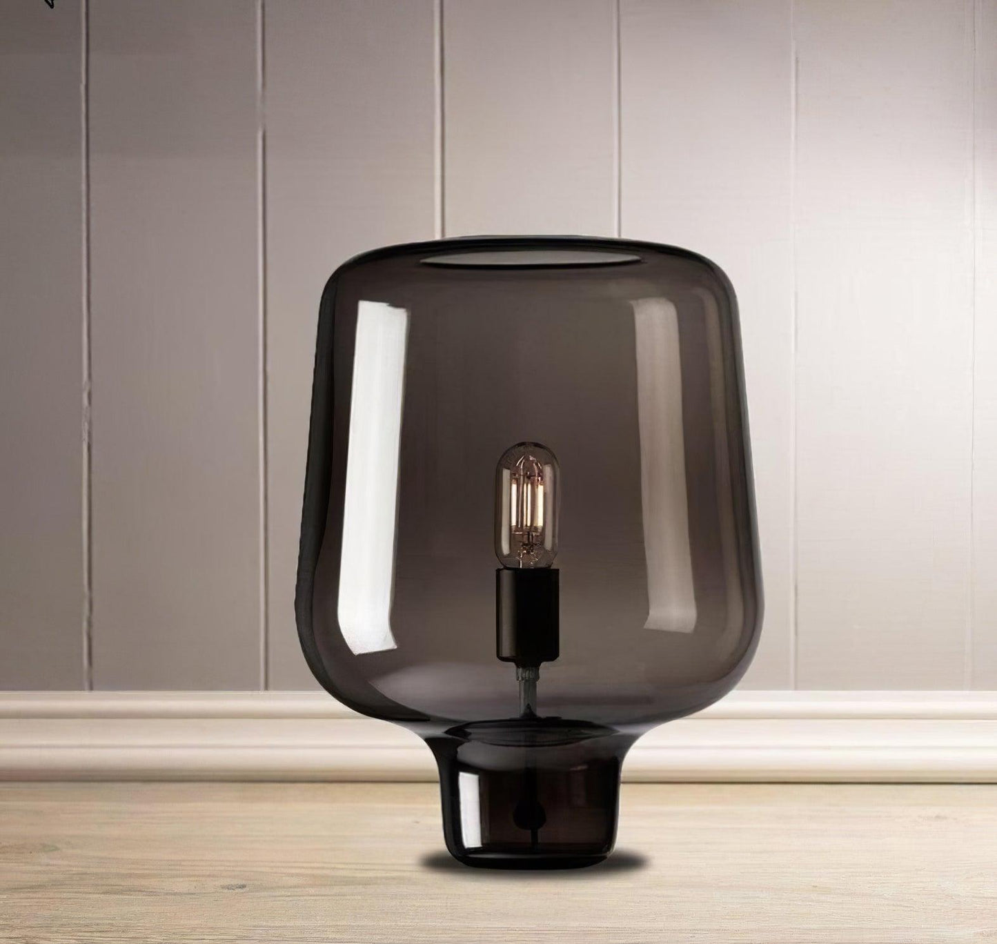 Teutonic Table Lamp | Smoke Gray Glass & Metal | 24cm Diameter