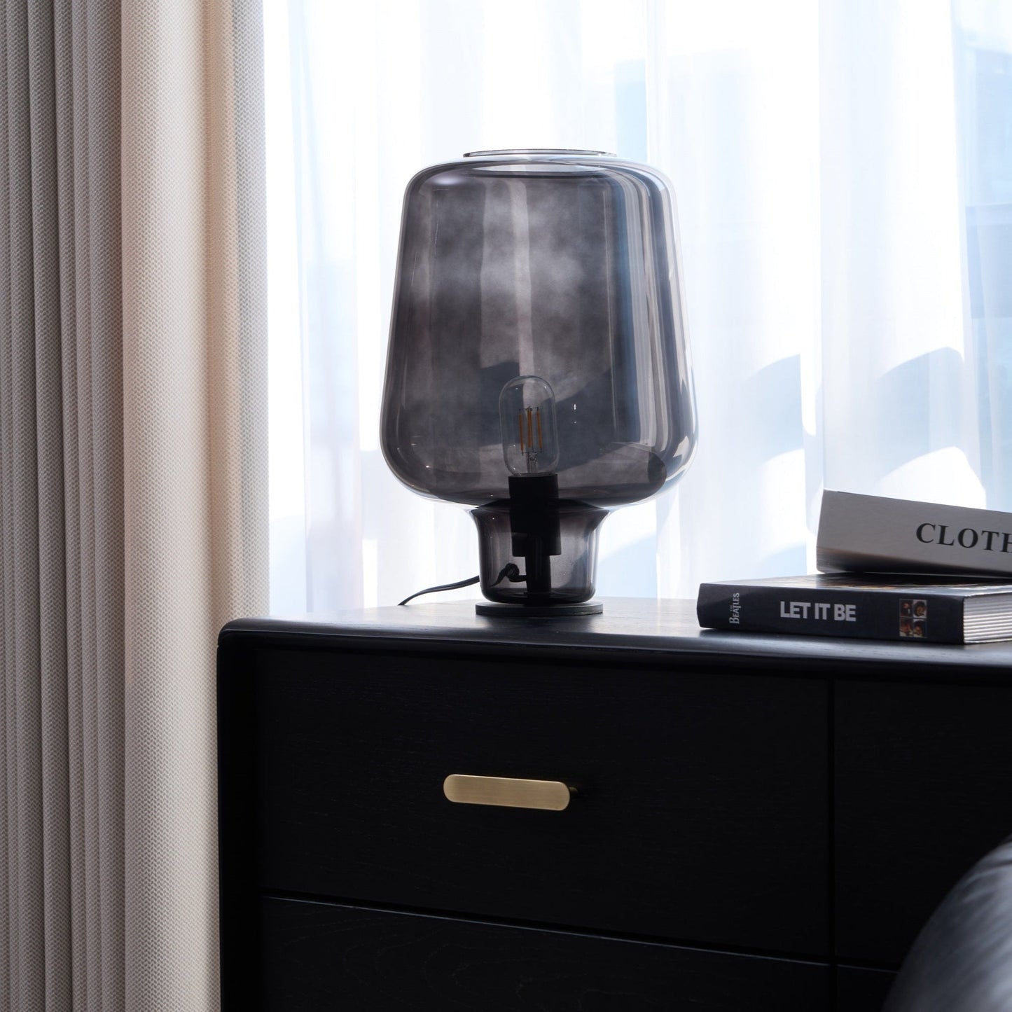Teutonic Table Lamp | Smoke Gray Glass & Metal | 24cm Diameter