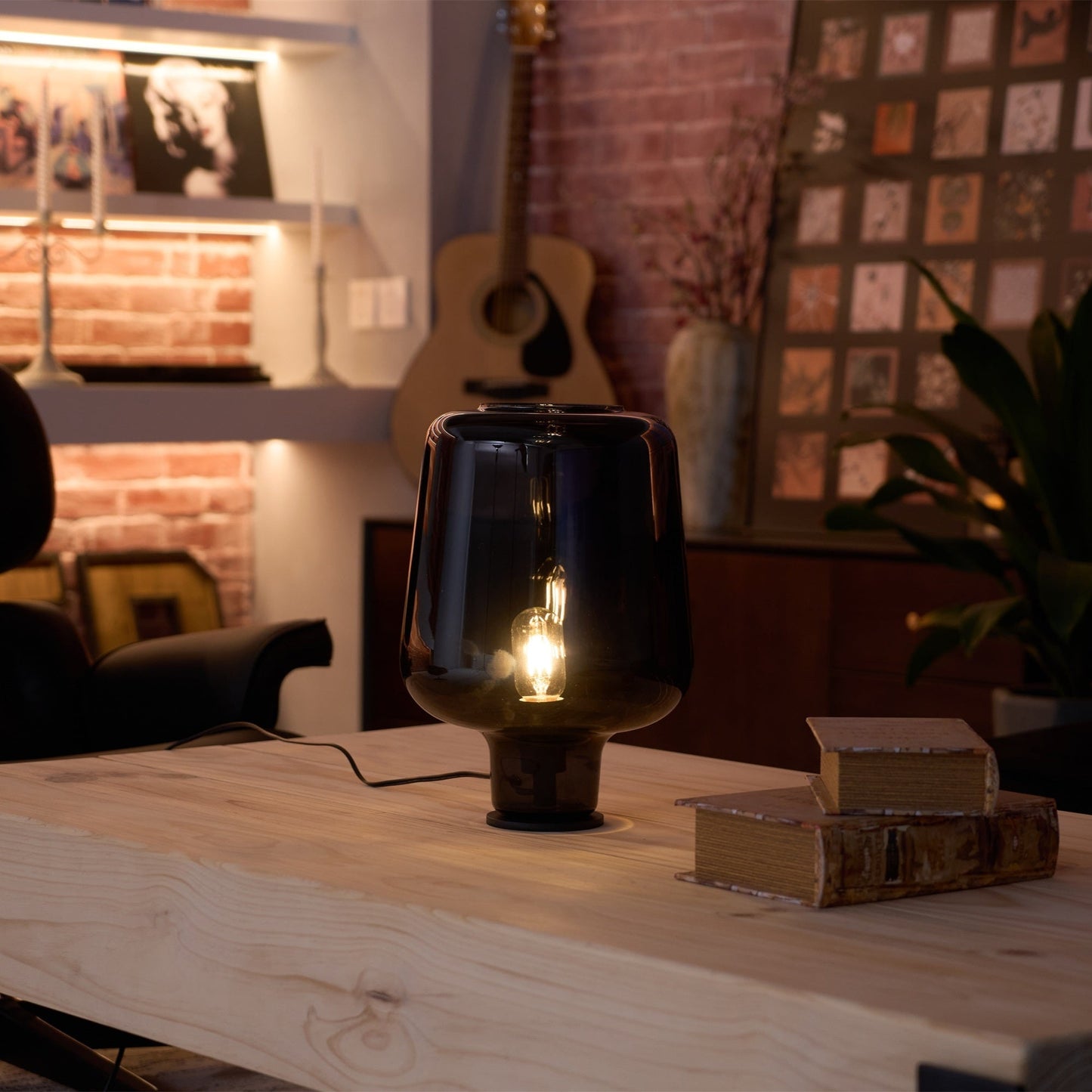 Teutonic Table Lamp | Smoke Gray Glass & Metal | 24cm Diameter