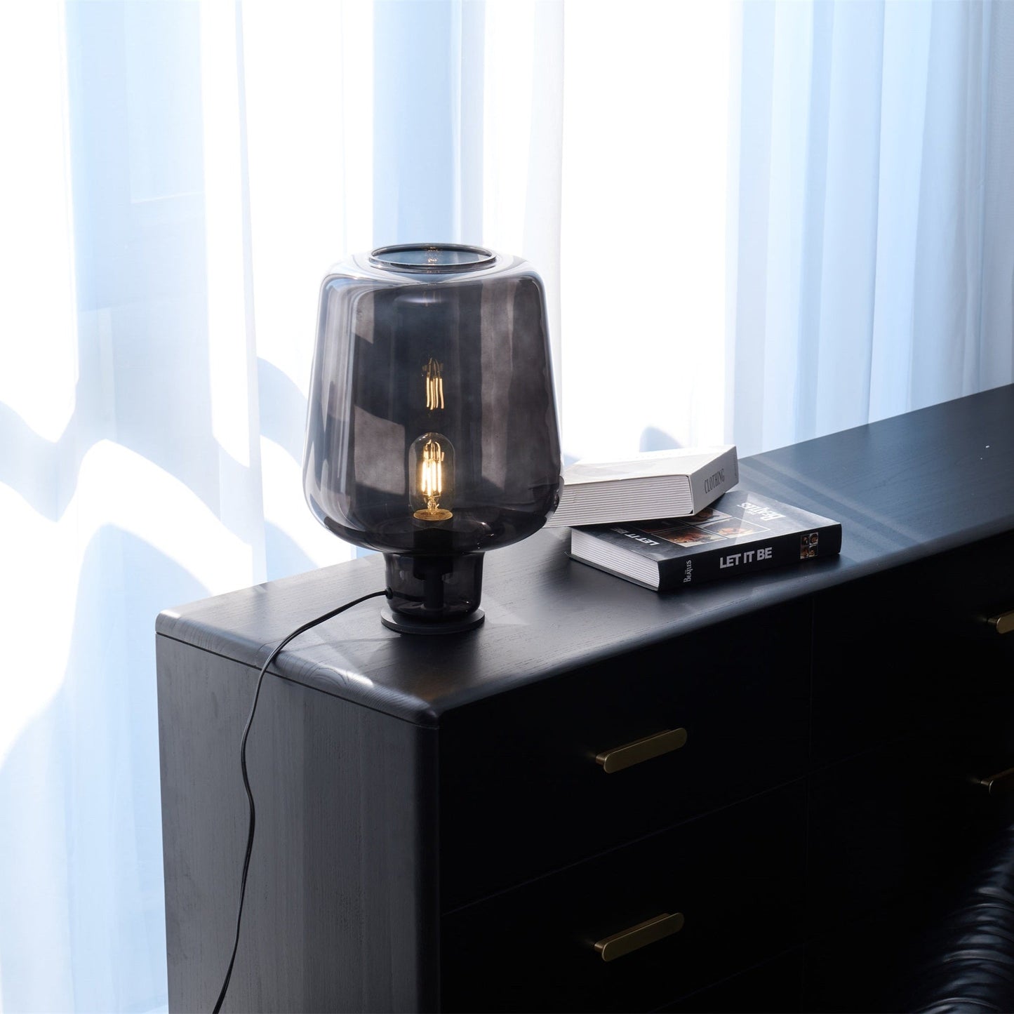 Teutonic Table Lamp | Smoke Gray Glass & Metal | 24cm Diameter