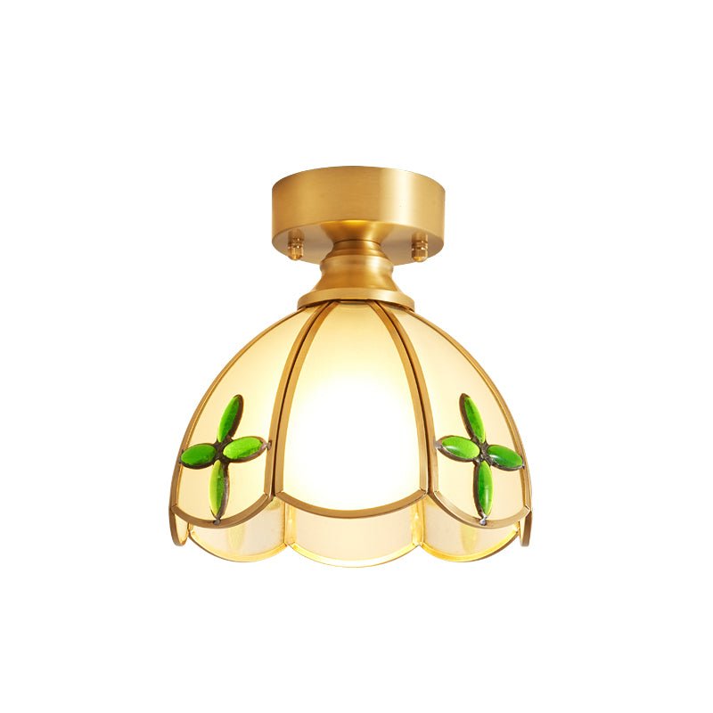 Tiffany Floral Ceiling Lamp | Handcrafted Brass & Glass | 20cm Diameter