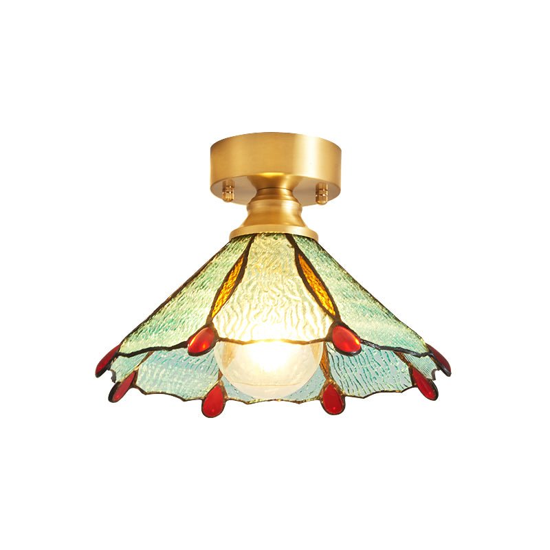 Tiffany Floral Ceiling Lamp | Handcrafted Brass & Glass | 20cm Diameter