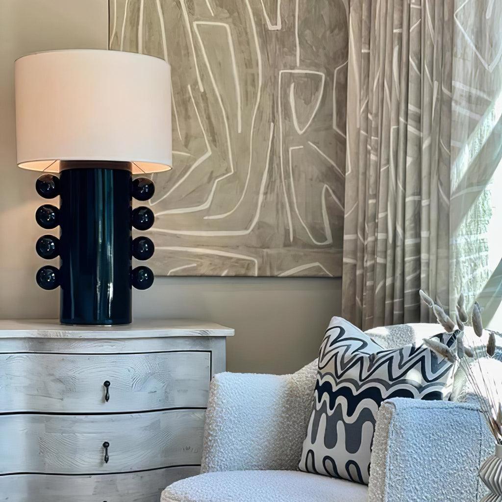 Tiglia Table Lamp | Modern Fabric & Metal | Black or White Finish