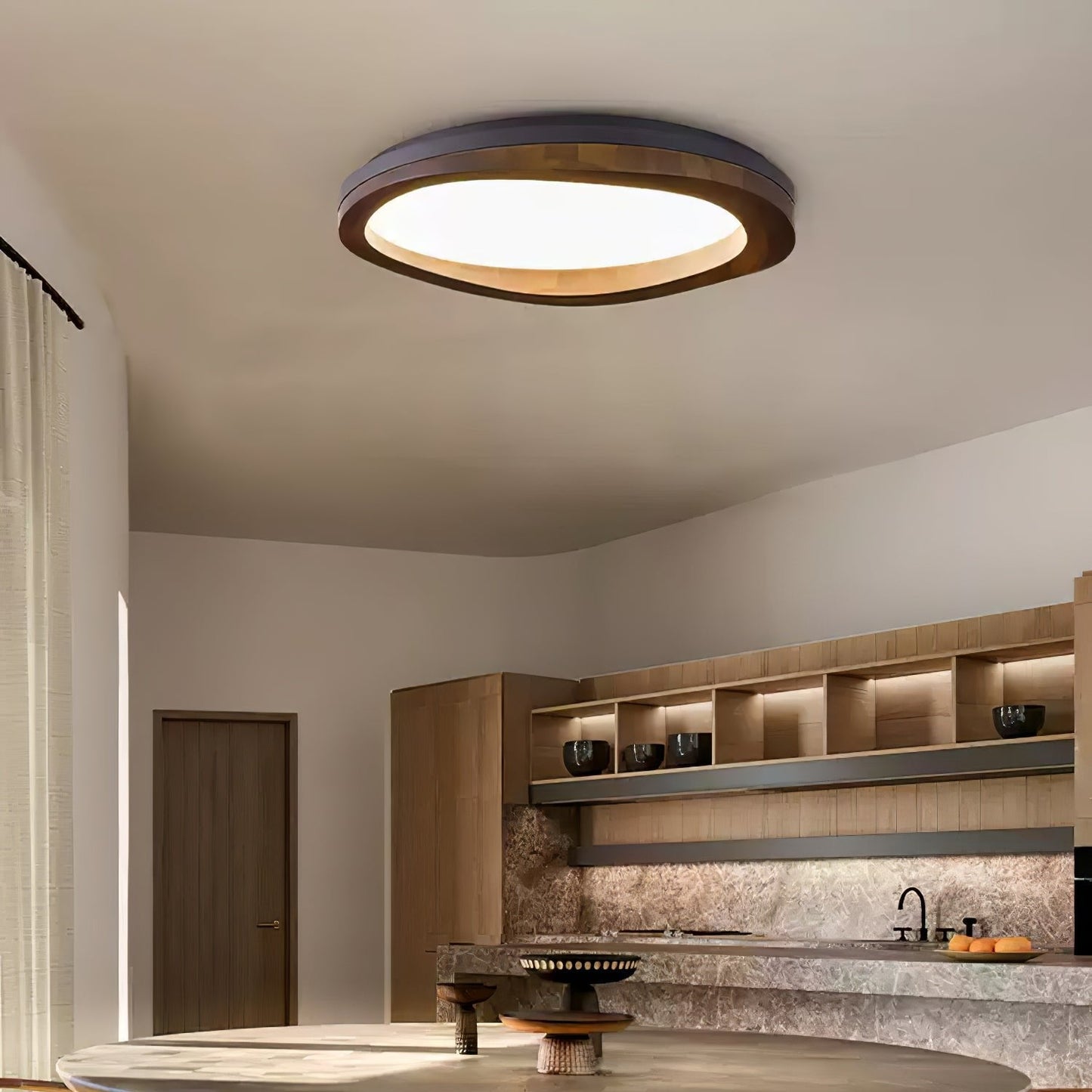 Round Wood Ceiling Lamp | Natural Wood & Metal | 3 Sizes