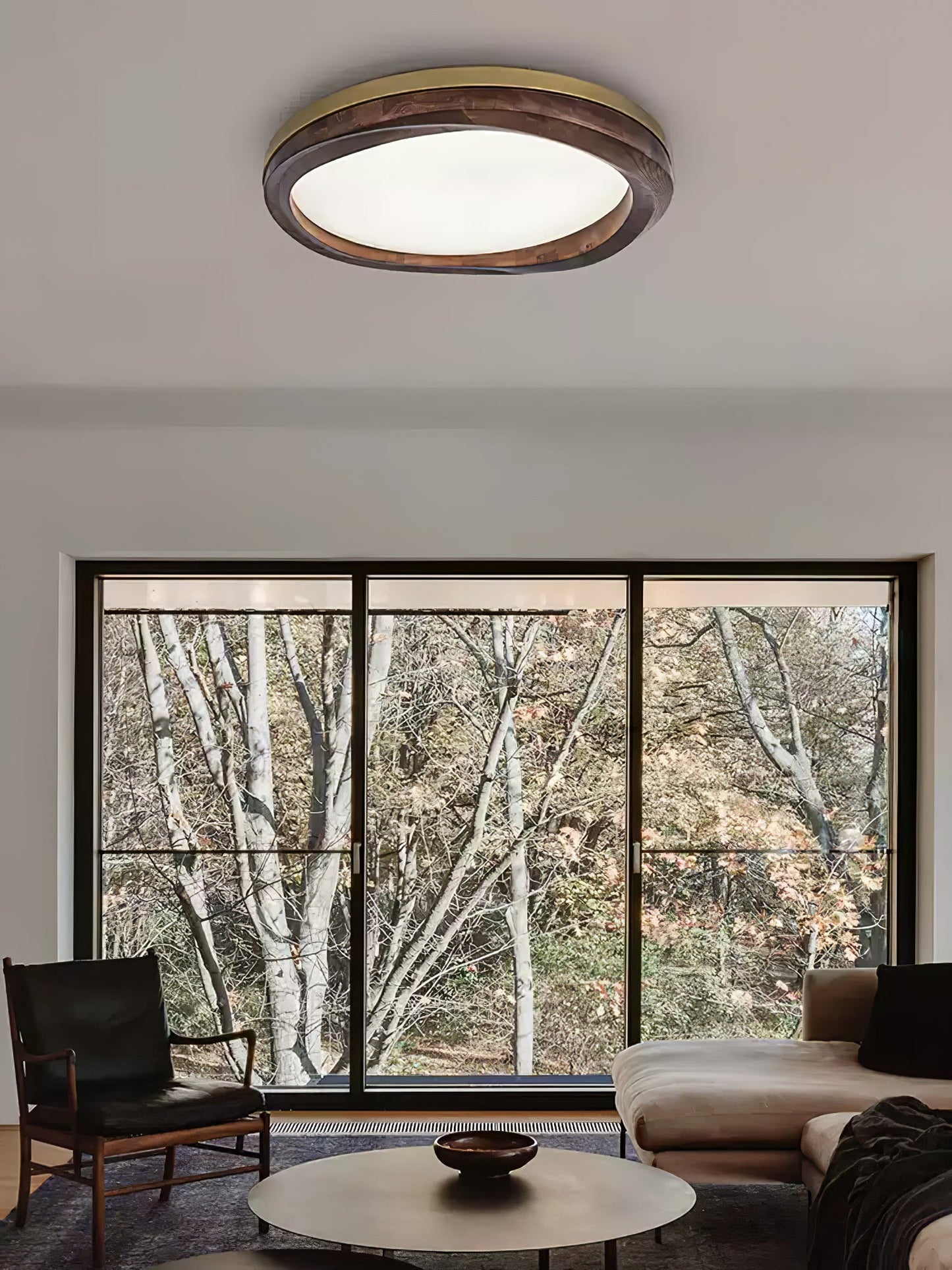 Round Wood Ceiling Lamp | Natural Wood & Metal | 3 Sizes