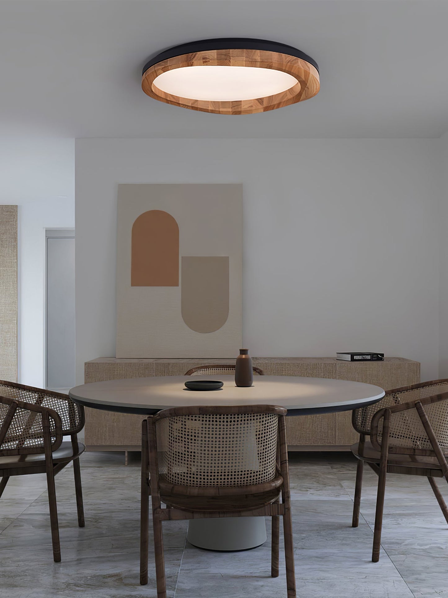 Round Wood Ceiling Lamp | Natural Wood & Metal | 3 Sizes