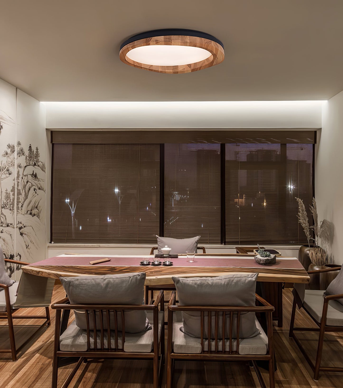 Round Wood Ceiling Lamp | Natural Wood & Metal | 3 Sizes
