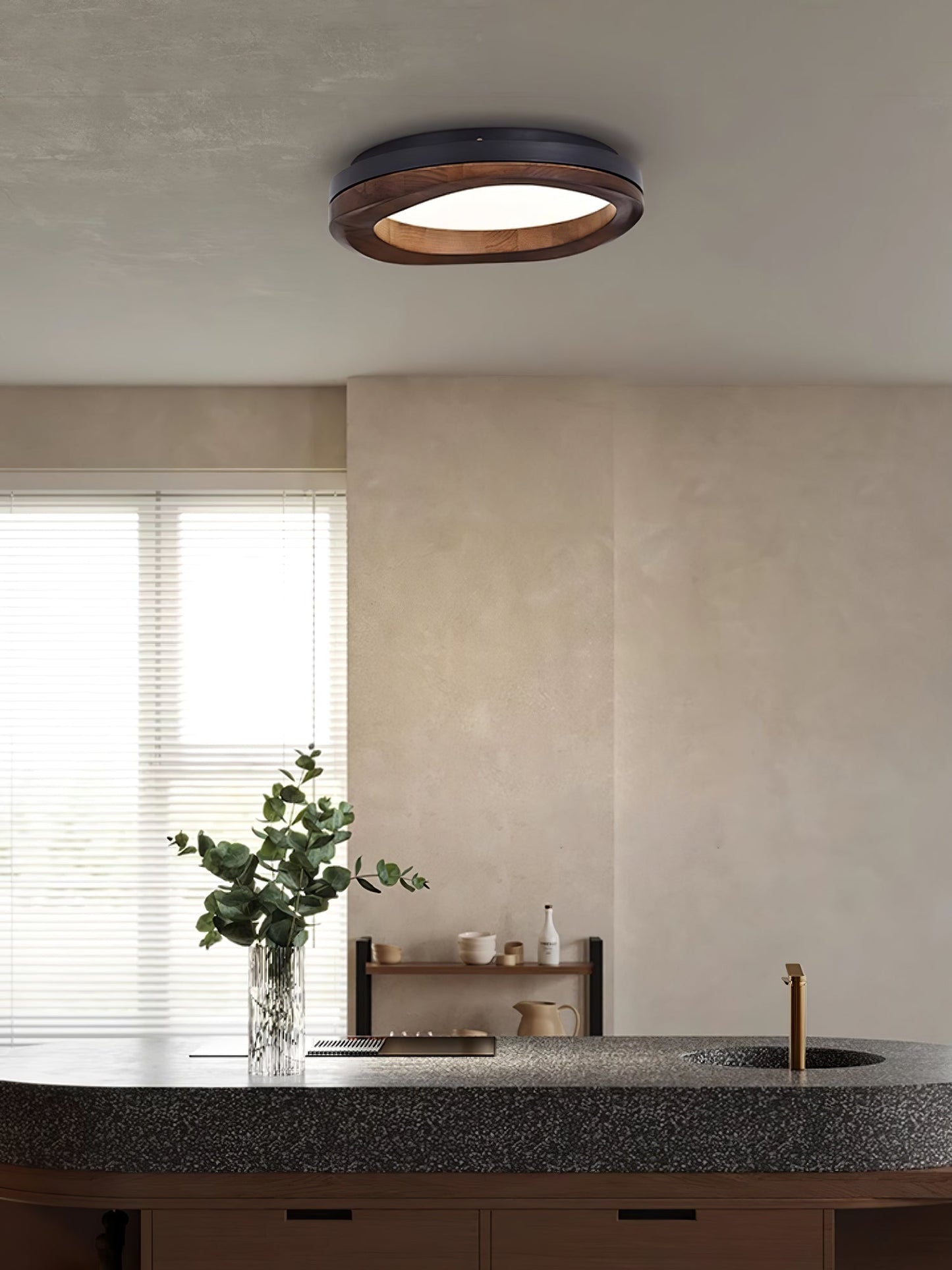 Round Wood Ceiling Lamp | Natural Wood & Metal | 3 Sizes