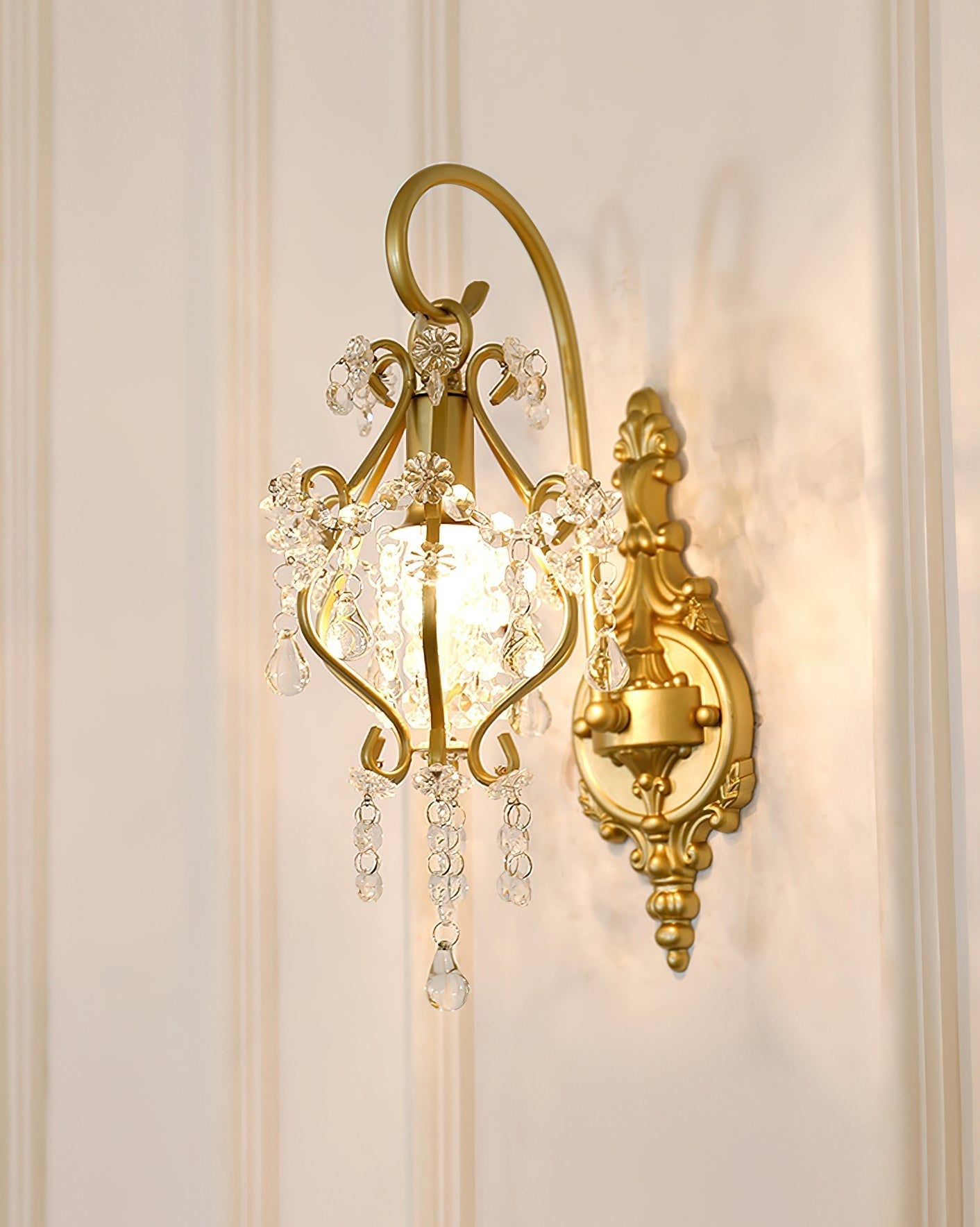 Crystal Wall Lamp | Gold Iron & Clear Shade | Modern Design