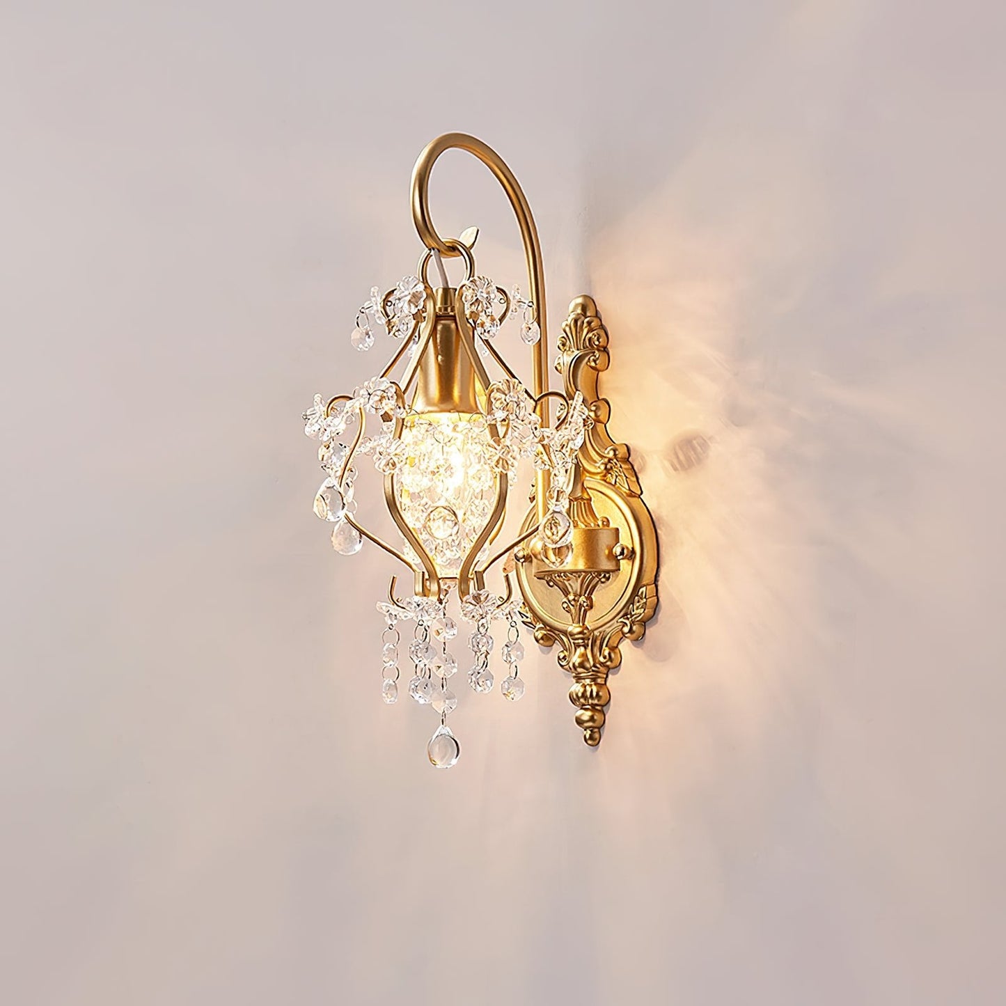 Crystal Wall Lamp | Gold Iron & Clear Shade | Modern Design