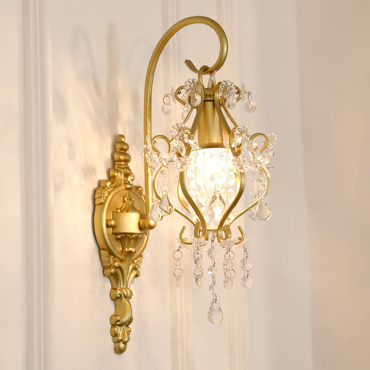 Crystal Wall Lamp | Gold Iron & Clear Shade | Modern Design